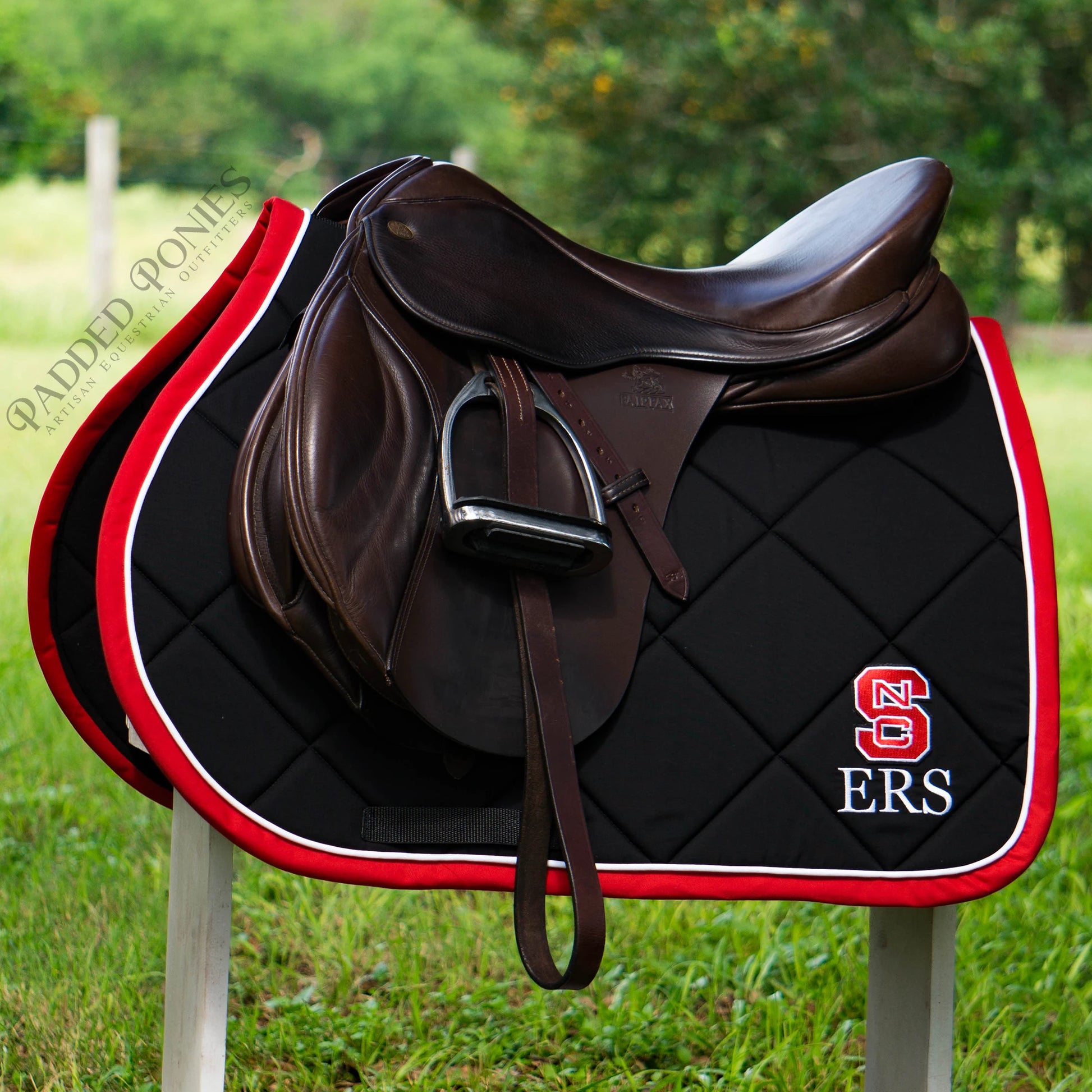 Black and Red North Carolina State University Patch All Purpose Saddle Pad with Initial Embroidery