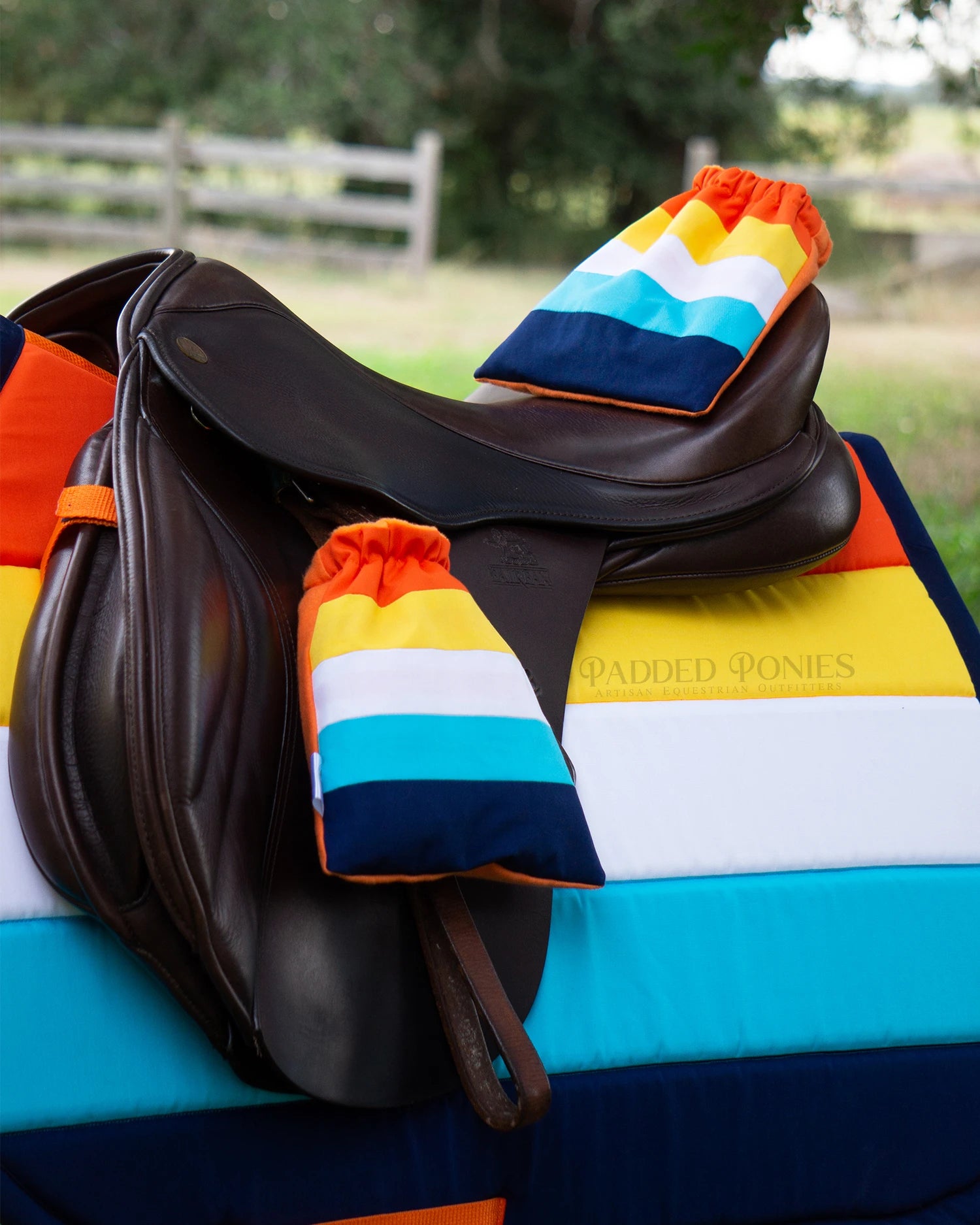 LGBTQ+ Aromantic Asexual Flag Stirrup Covers with Matching Saddle Pad