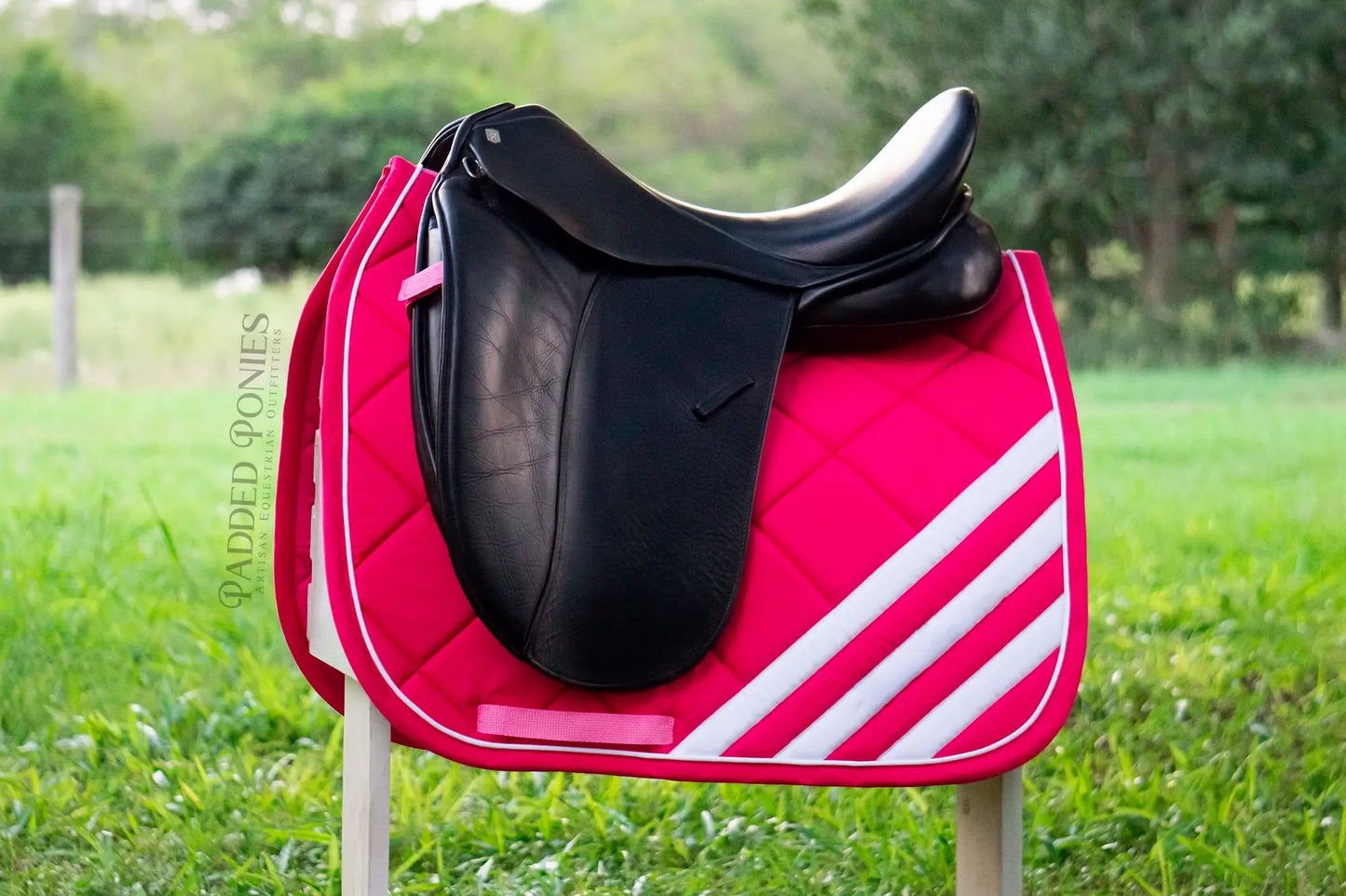Hot Pink and White Barbie Corner Stripe Dressage Saddle Pad
