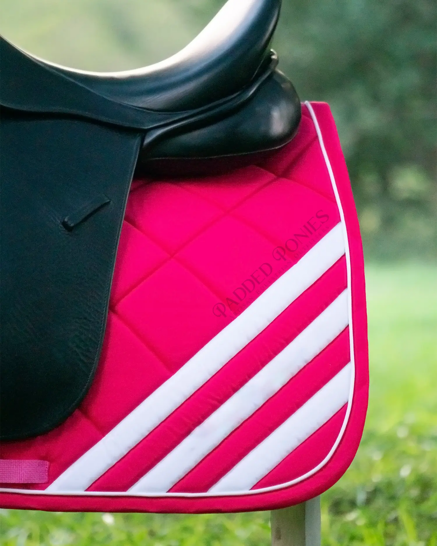 Hot Pink and White Barbie Corner Stripe Dressage Saddle Pad
