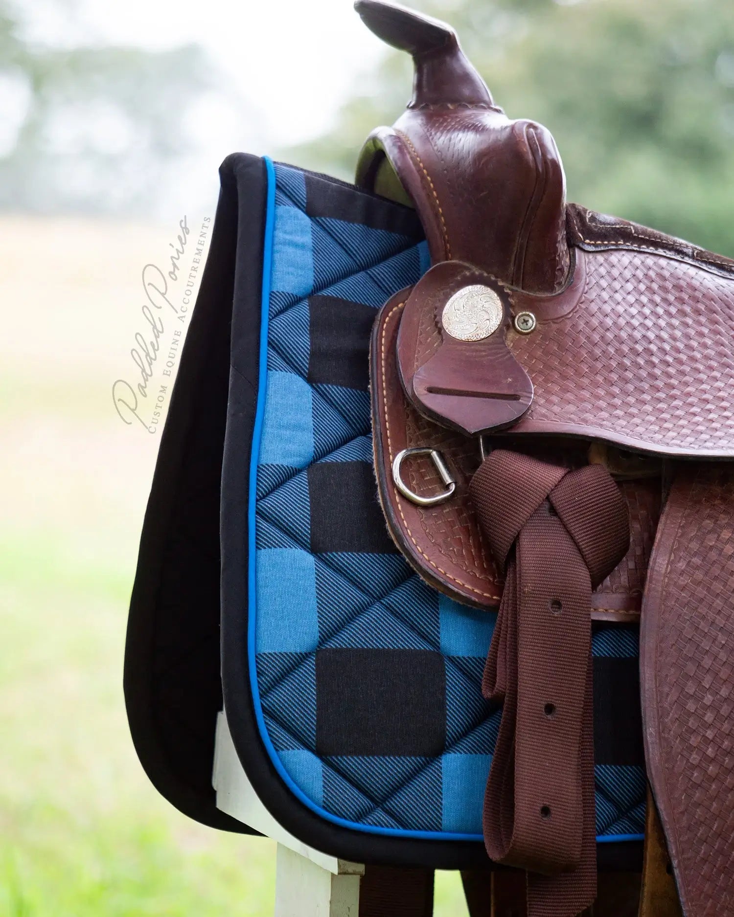 Blue and Black Buffalo Plaid Western Saddle Pad