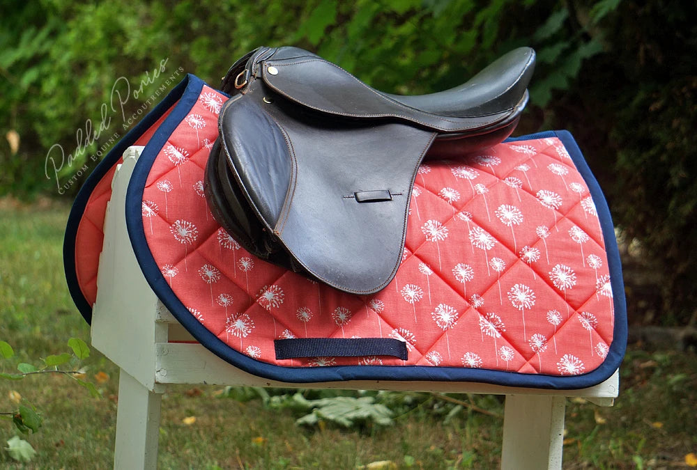 Coral Pink Dandelions Floral Print Pony All Purpose Saddle Pad