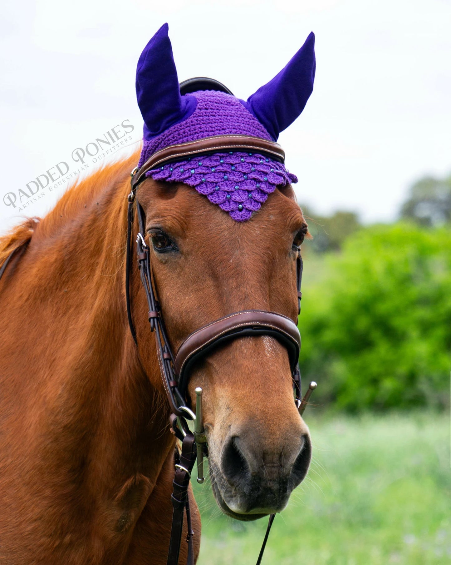 Purple Crochet Dragon Scales Fly Bonnet with Glass Beads