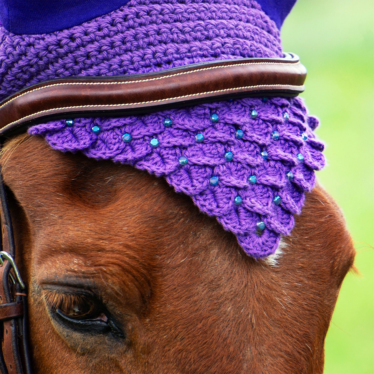 Purple Crochet Dragon Scales Fly Bonnet with Glass Beads