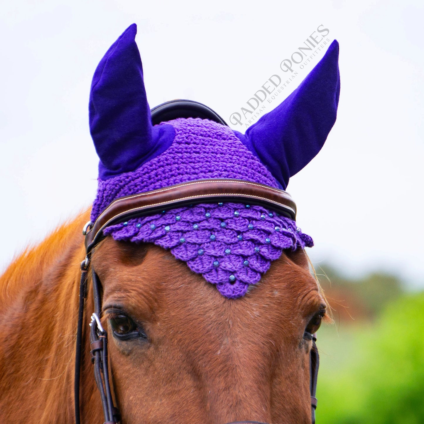 Purple Crochet Dragon Scales Fly Bonnet with Glass Beads