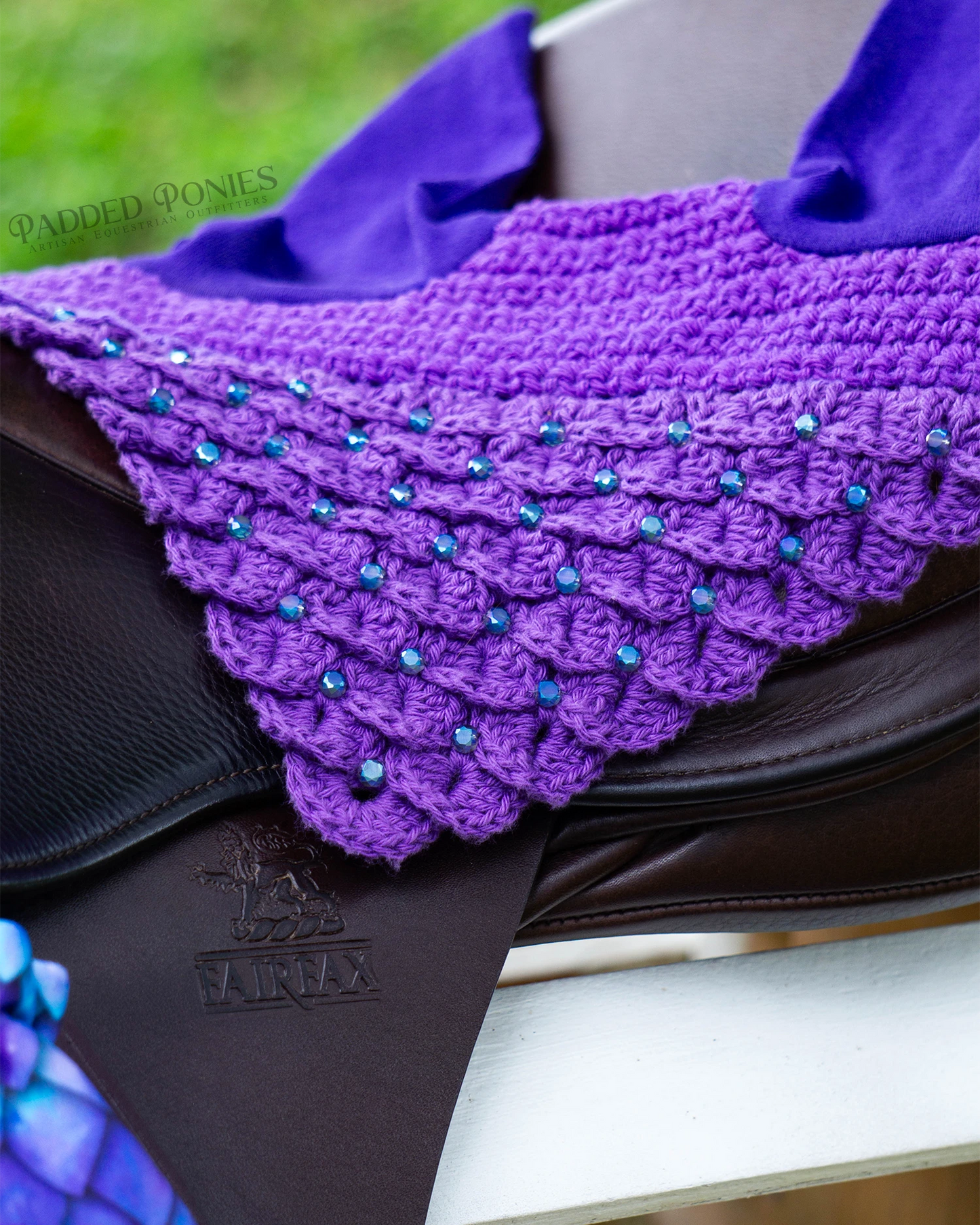 Purple Crochet Dragon Scales Fly Bonnet with Glass Beads