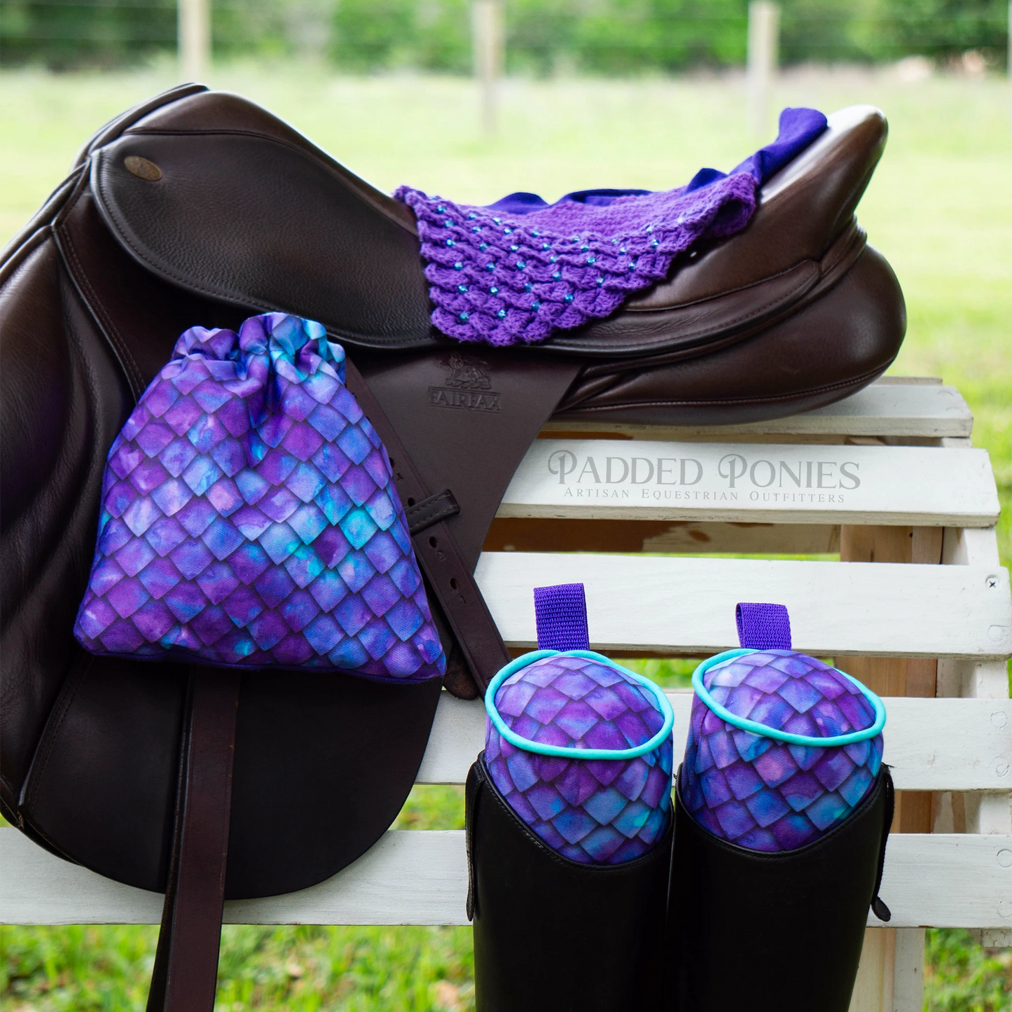 Purple Crochet Dragon Scales Fly Bonnet with Glass Beads and Matching Set