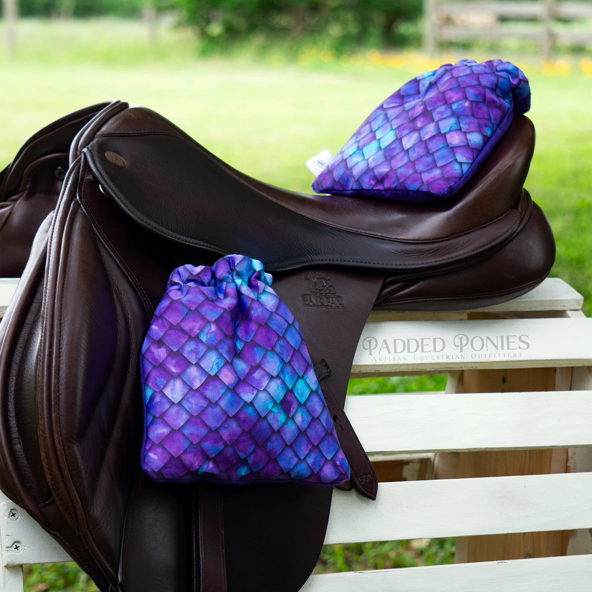 Purple and Turquoise Dragon Scales Stirrup Covers