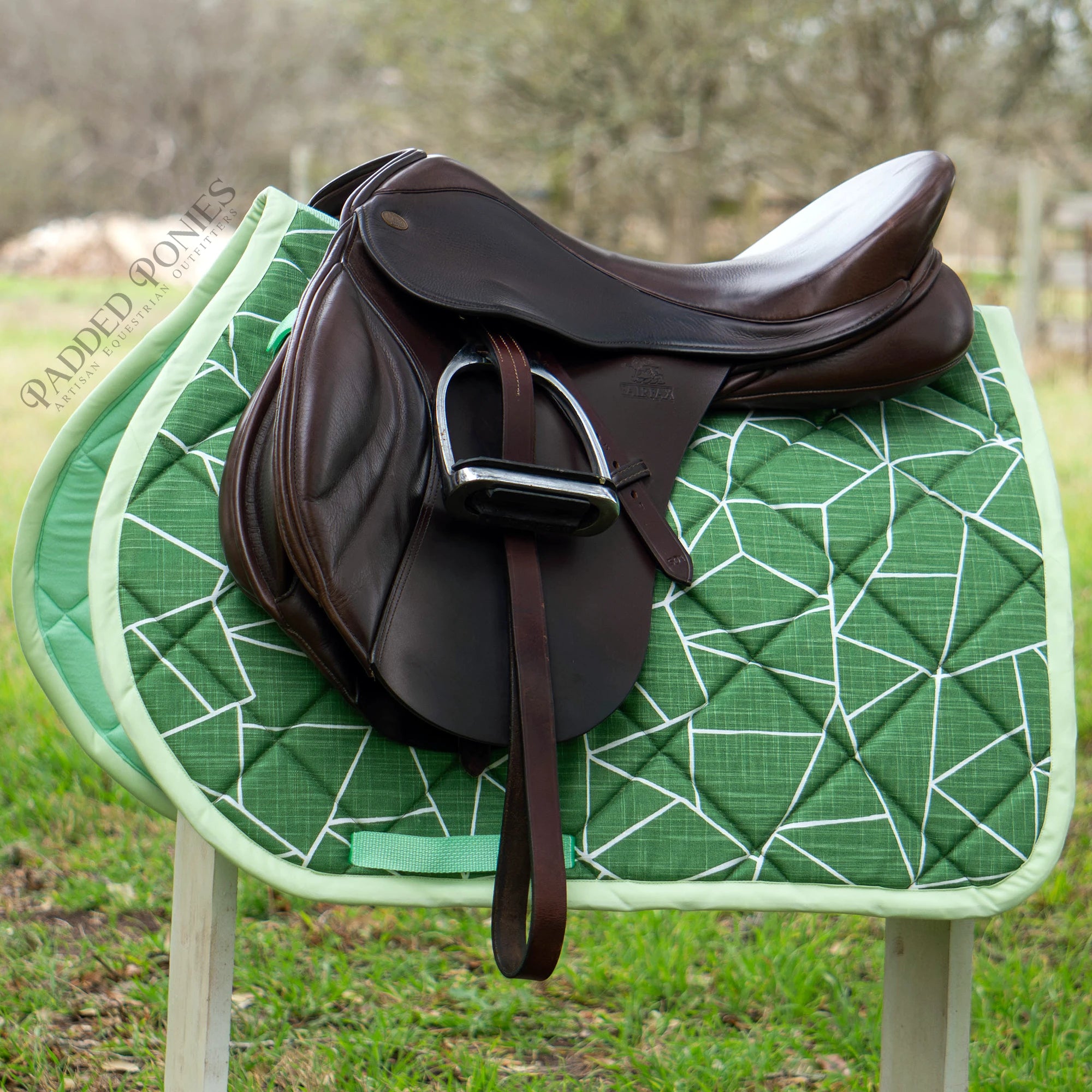 Green Glass Print All Purpose Saddle Pad with Spring Green Trim