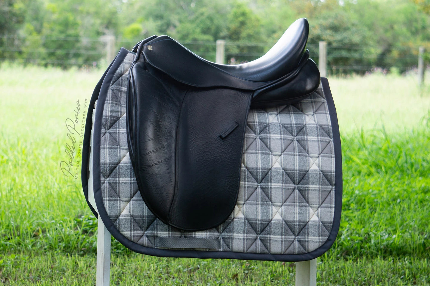 Gray Plaid Flannel Dressage Saddle Pad