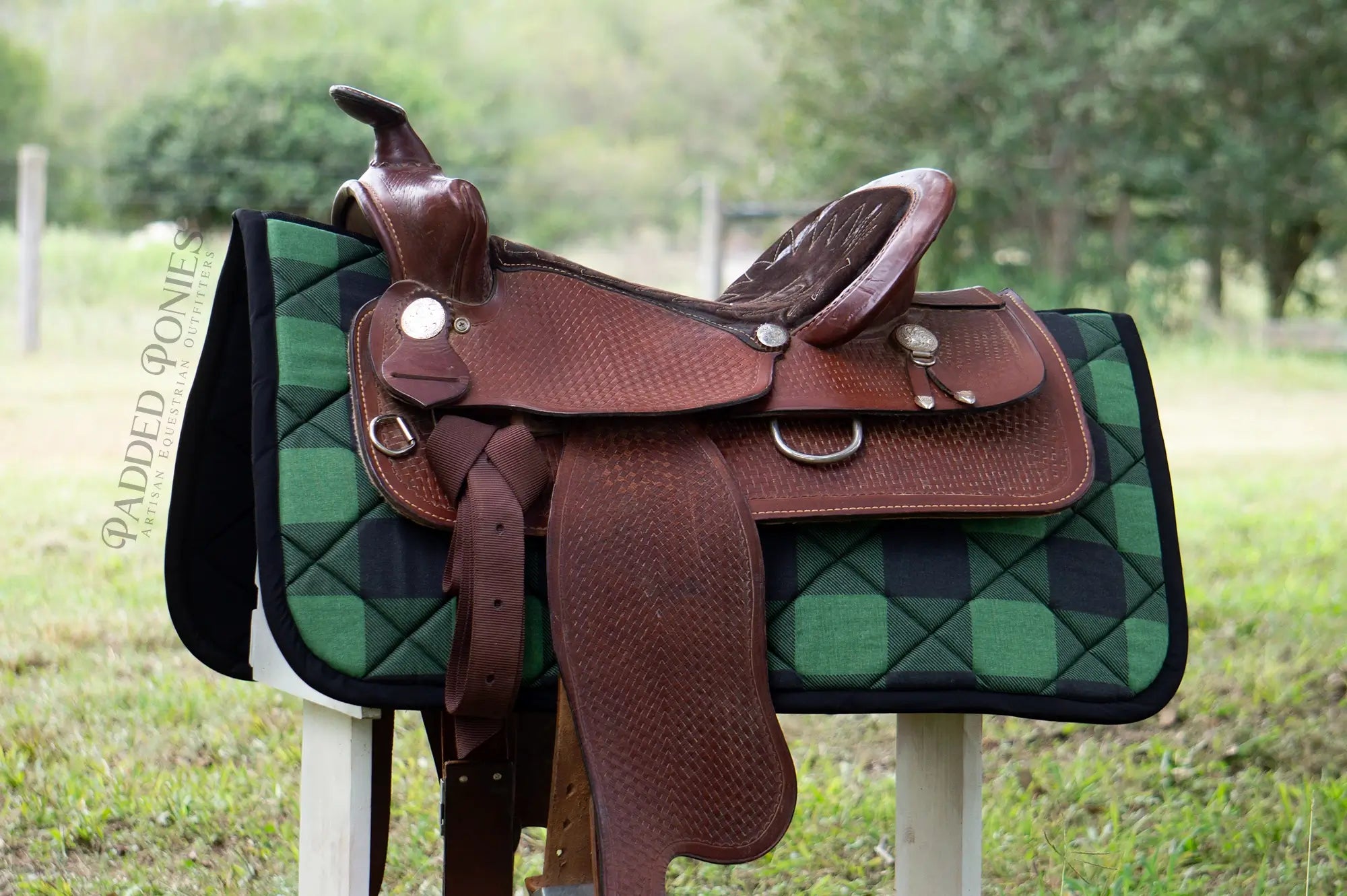 Green and Black Buffalo Plaid Western Saddle Pad