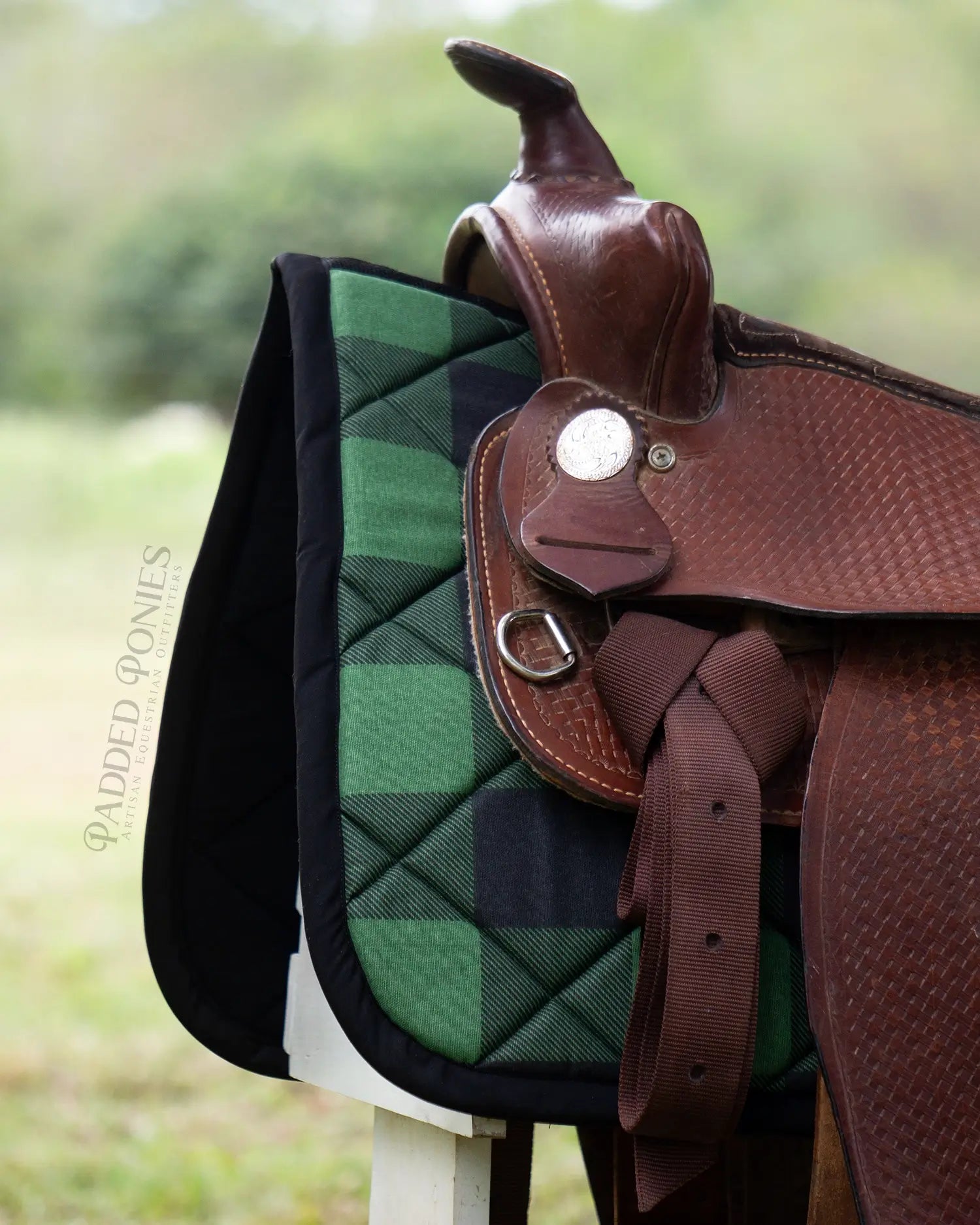 Green and Black Buffalo Plaid Western Saddle Pad