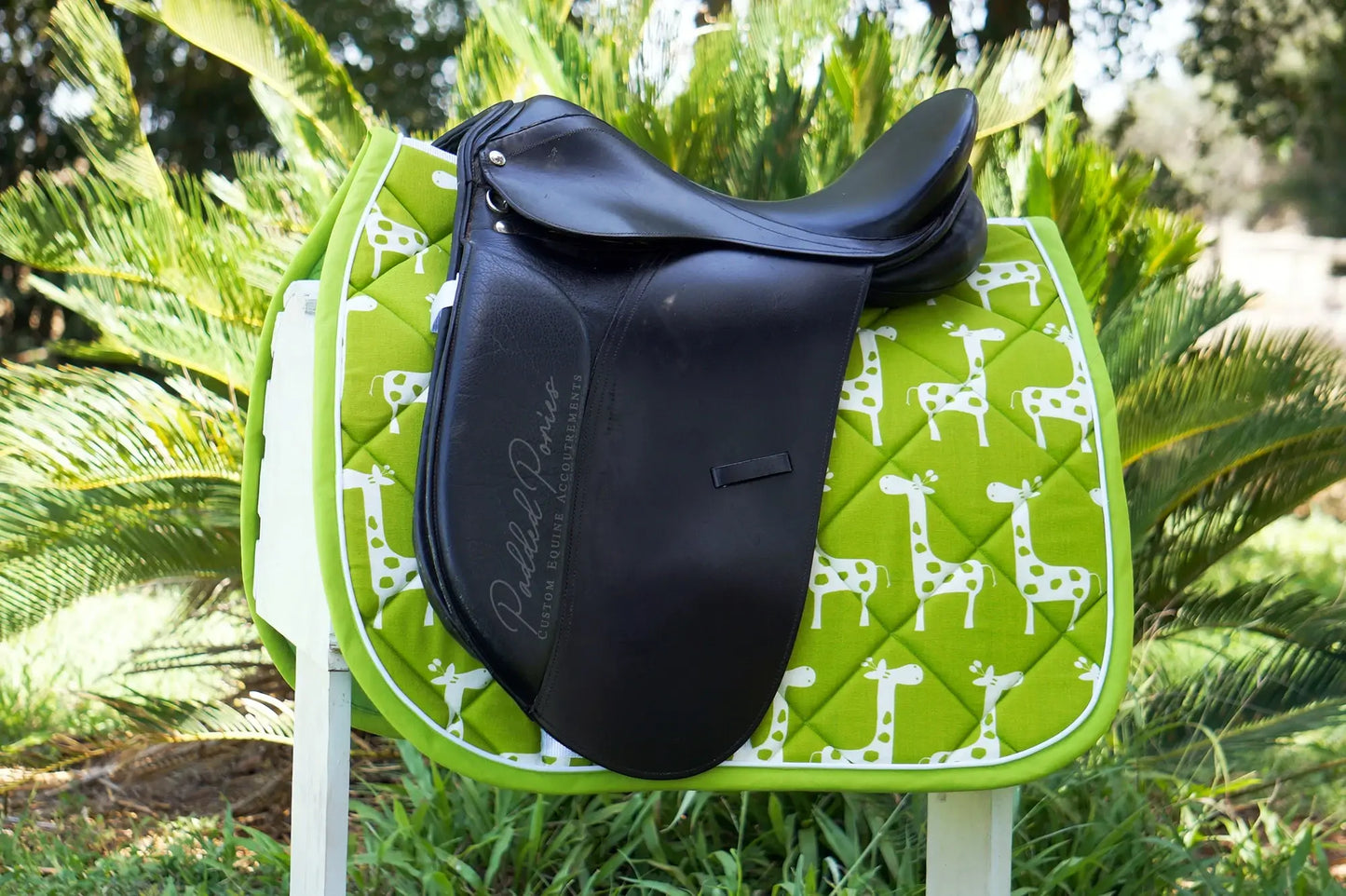 Lime Green Giraffes Animal Print Dressage Saddle Pad