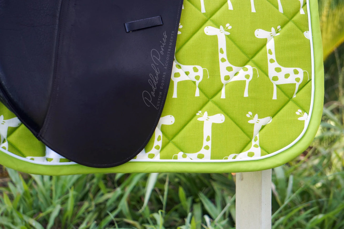 Lime Green Giraffes Animal Print Dressage Saddle Pad