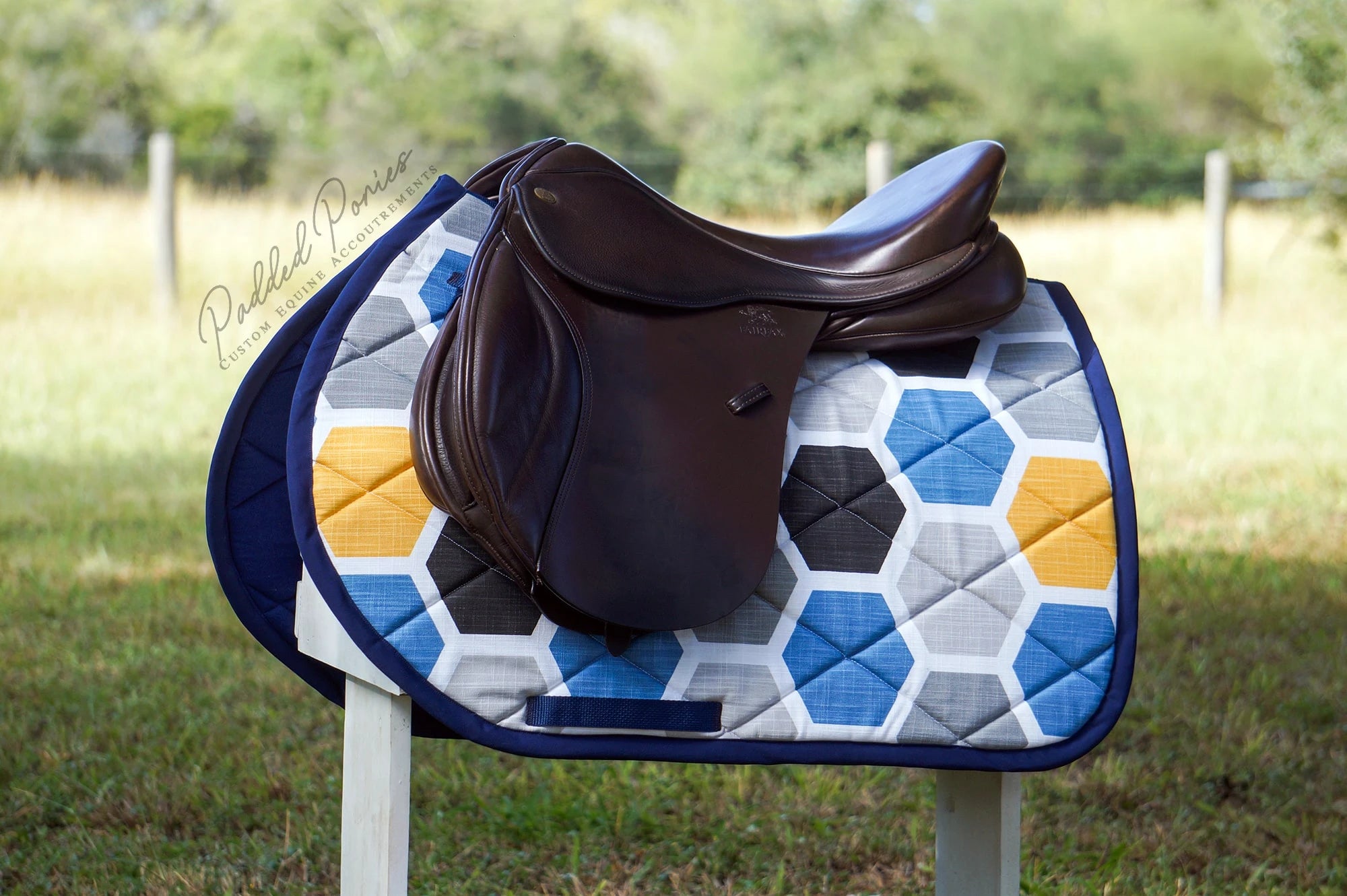 Blue and Yellow Hexagons Print Jump Saddle Pad