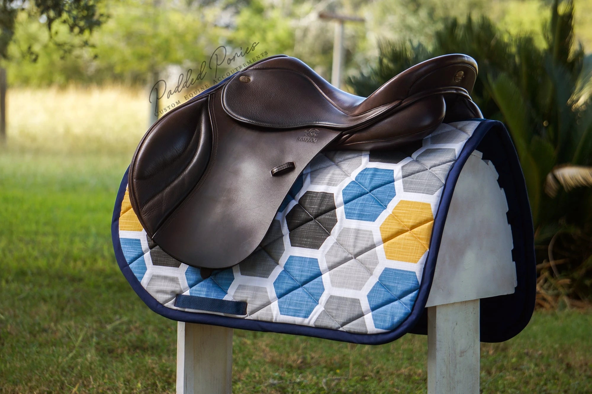 Blue and Yellow Hexagons Geometric Print Jump Saddle Pad