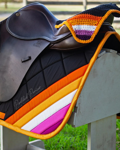 LGBTQ+ Gay Lesbian Flag Tip Fly Veil Bonnet with Matching Saddle Pad