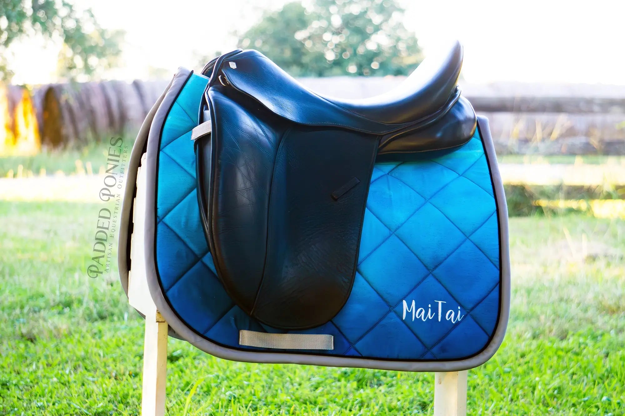 Aqua Blue Green Ombre Dressage Saddle Pad with Monogram