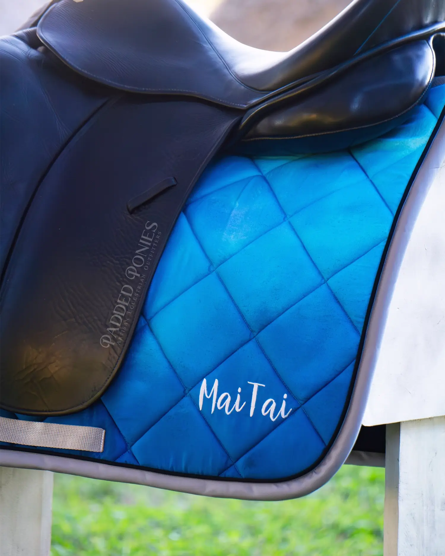 Aqua Blue Green Ombre Dressage Saddle Pad with Monogram