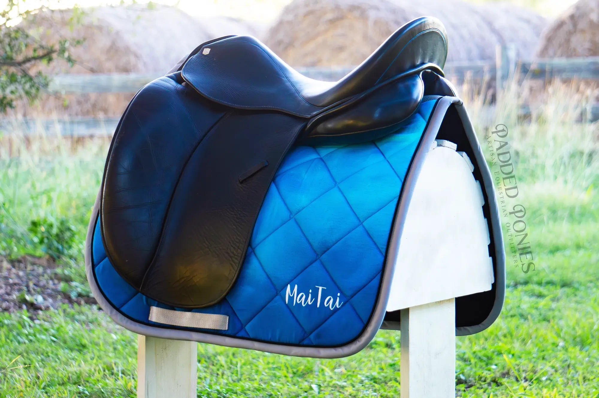 Aqua Blue Green Ombre Dressage Saddle Pad with Monogram