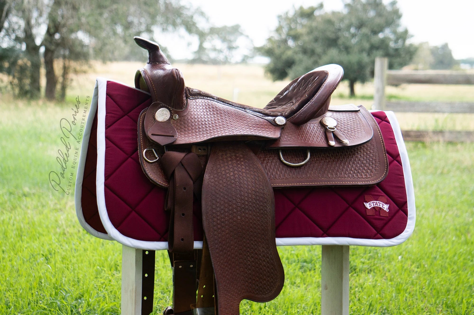 Mississippi State University Patch Maroon Burgundy Western Saddle Pad