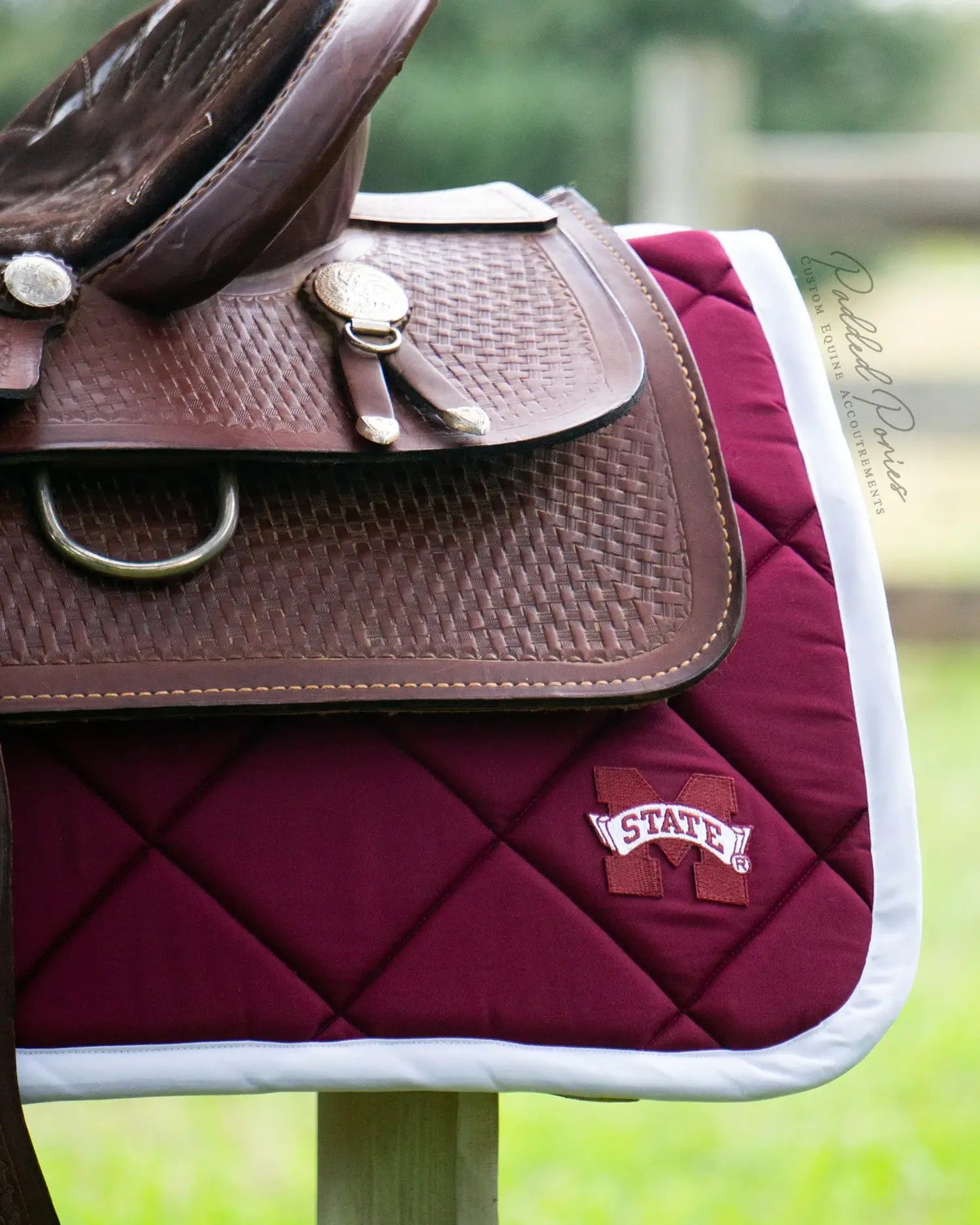Mississippi State University Patch Maroon Burgundy Western Saddle Pad