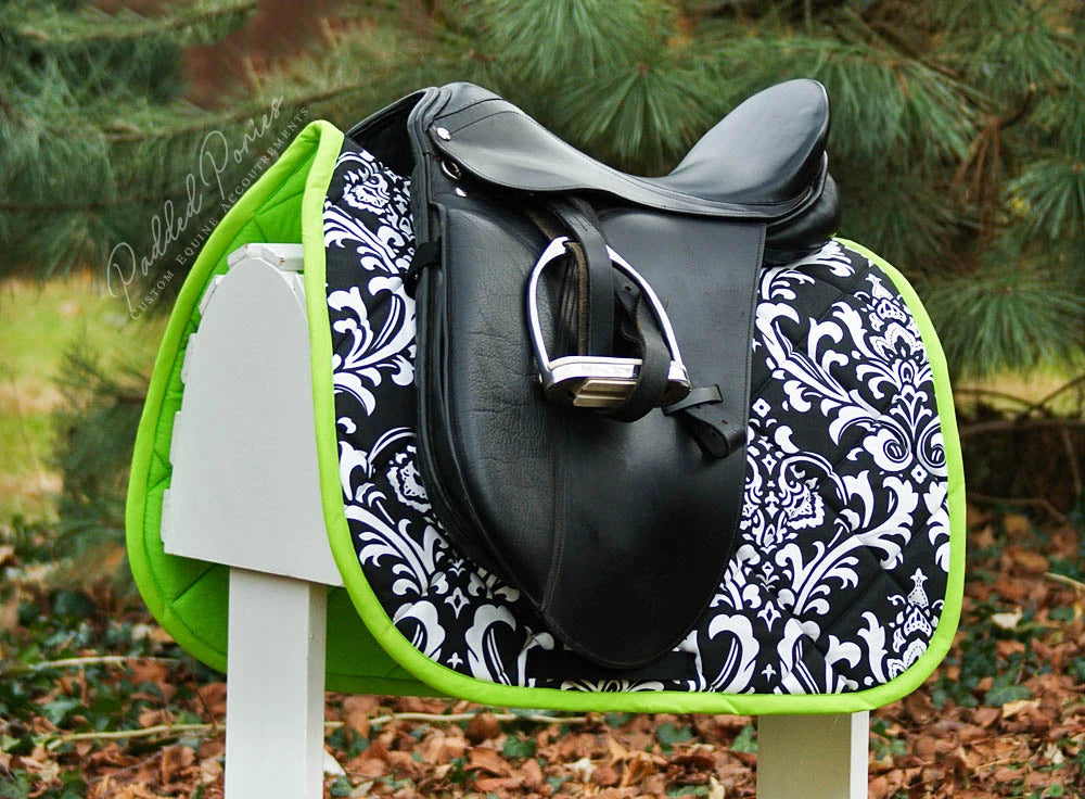 Black and Lime Green Floral Damask Dressage Saddle Pad