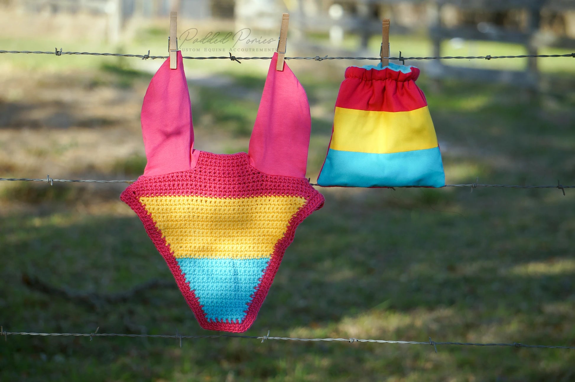 LGBTQ+ Pansexual Flag Stirrup Covers with Matching Fly Veil Bonnet