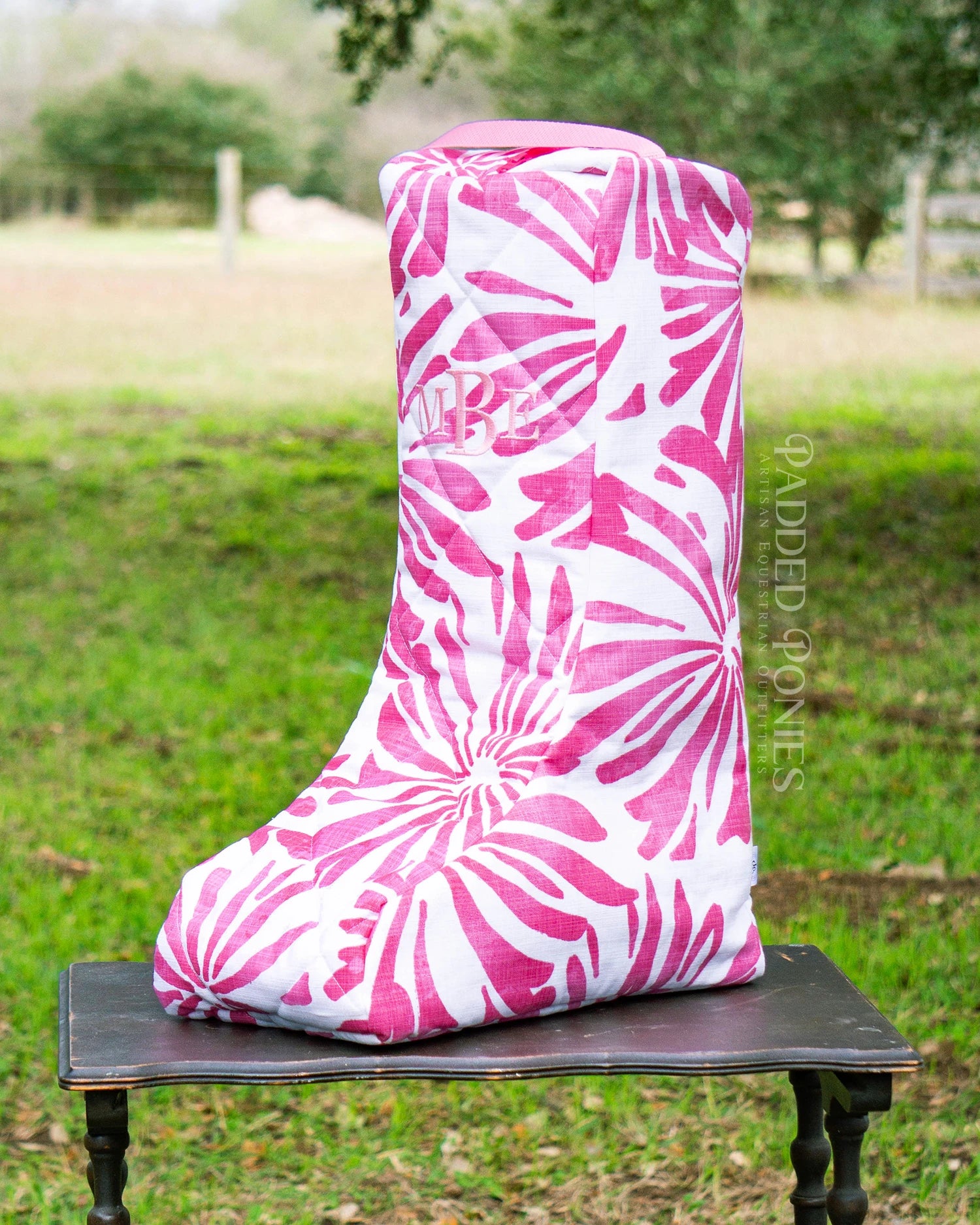 Hot Pink Floral Boot Bag with Monogram