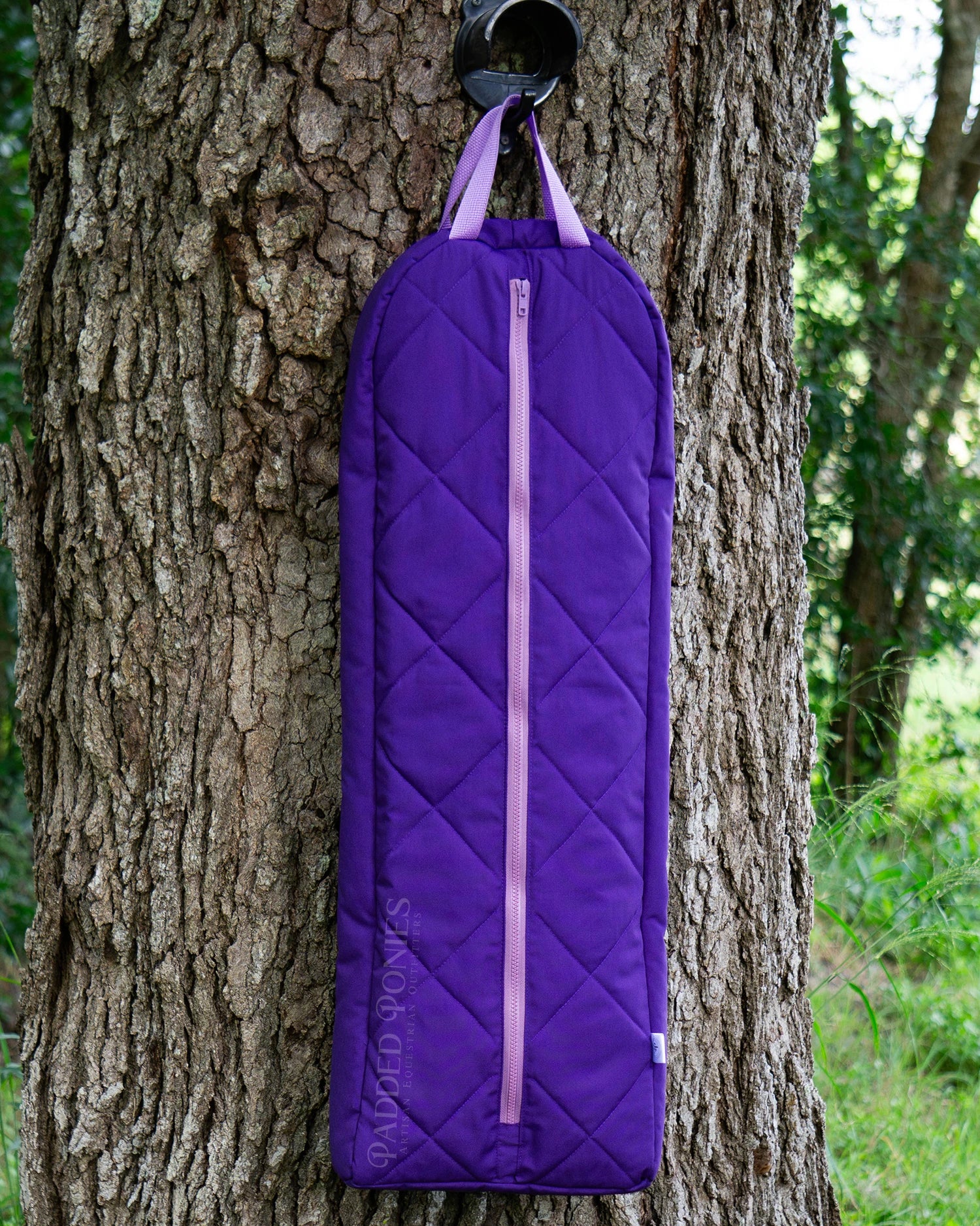 Purple Quilted Bridle Bag with Orchid Zipper and Straps with Fleece Lining