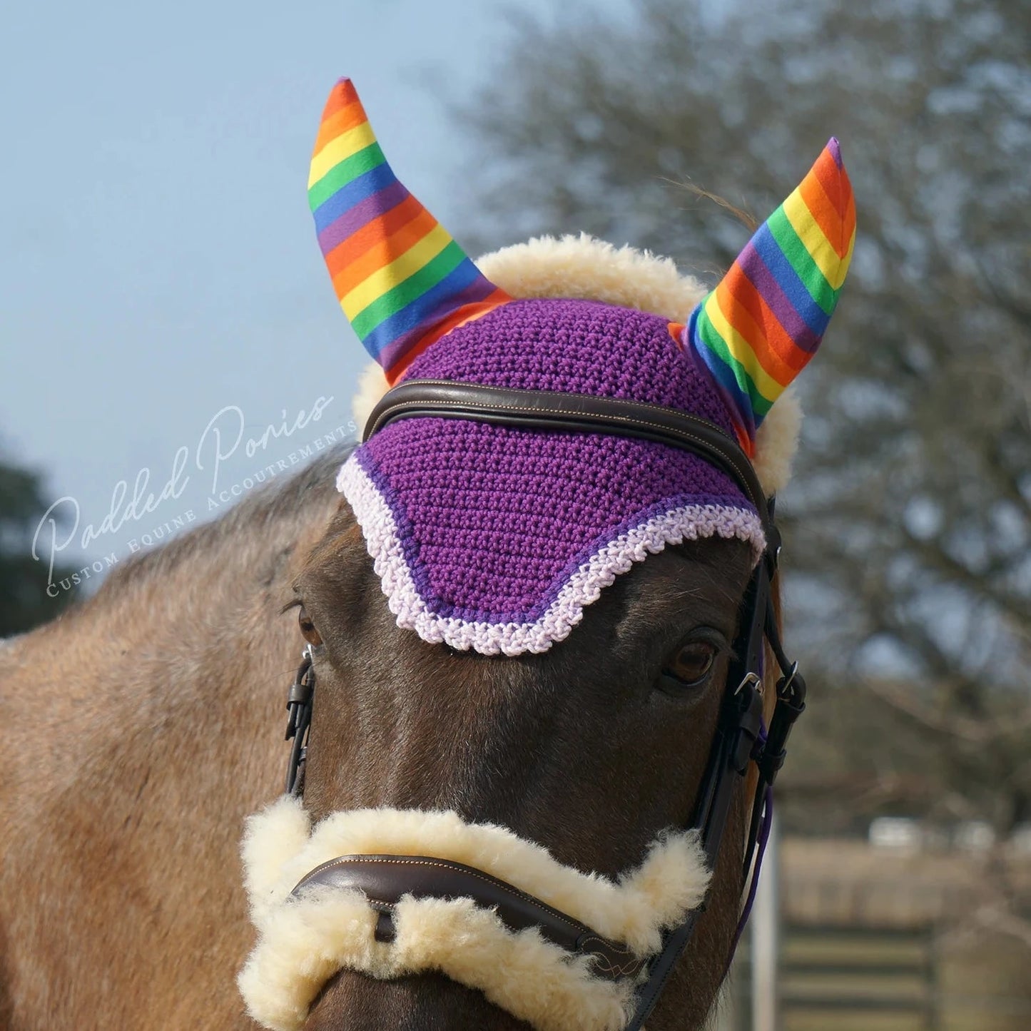 LGBTQ+ Gay Rainbow Flag Stripe Ears Purple Fly Veil Bonnet