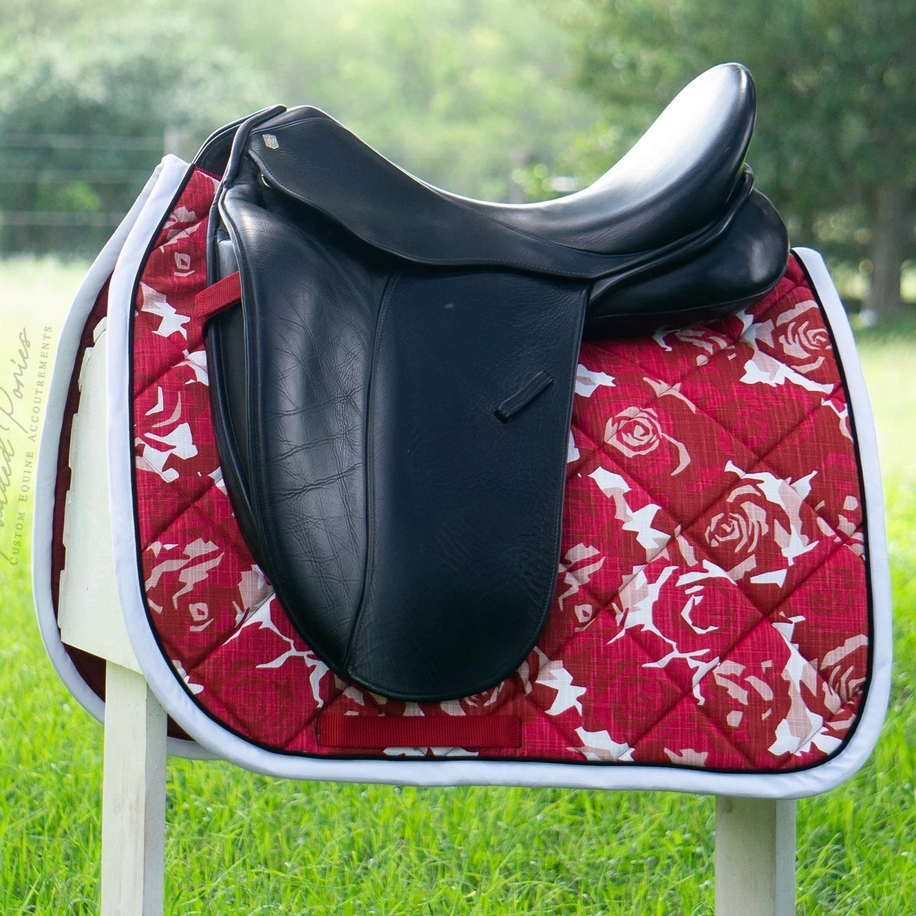 Red Roses Floral Print Dressage Saddle Pad