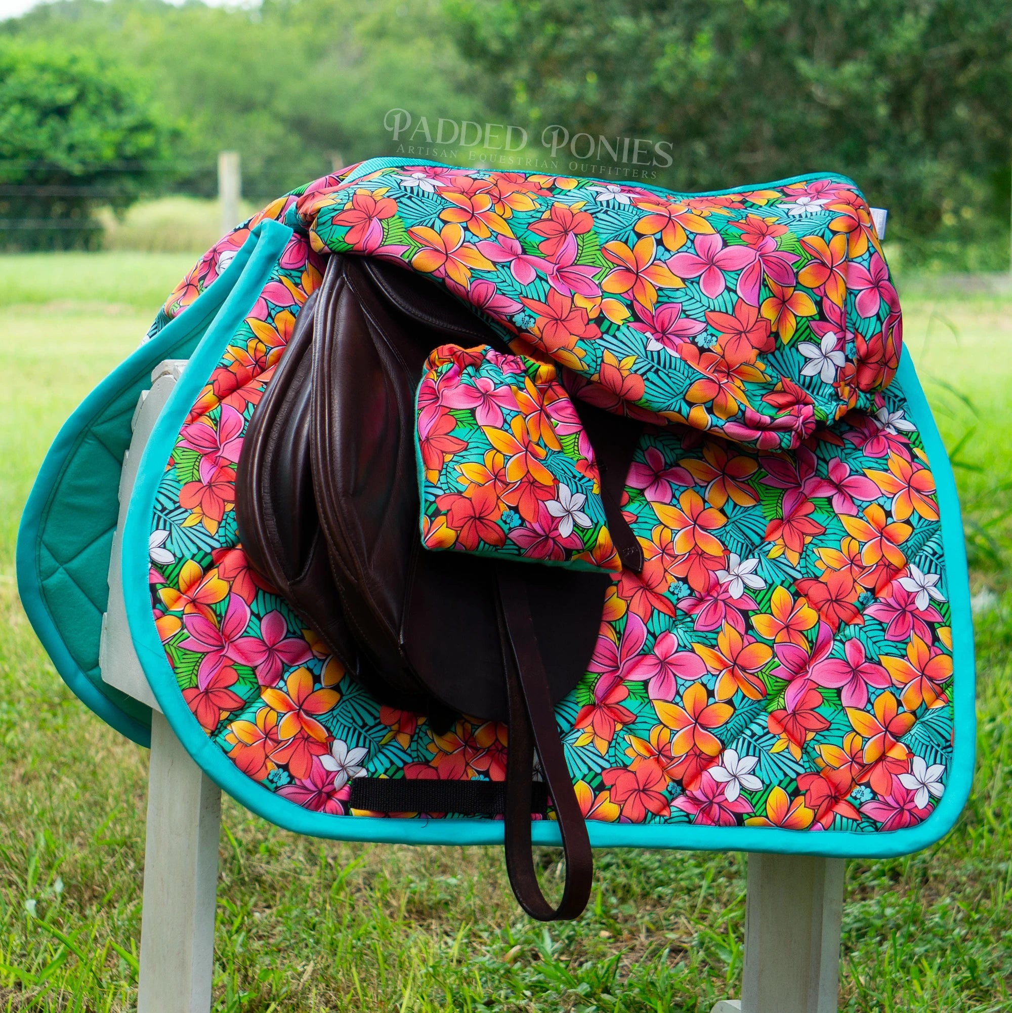 Tropical Paradise Colorful Floral All Purpose Saddle Pad with Matching Stirrup Covers and Saddle Cover