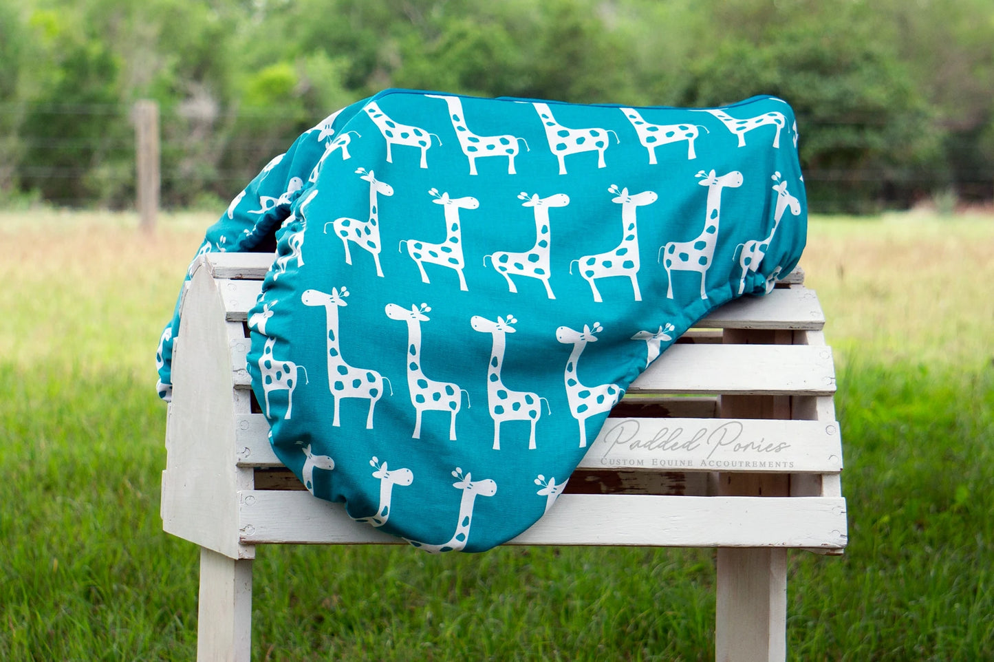 Turquoise Teal Giraffes Animal Print All Purpose Saddle Cover