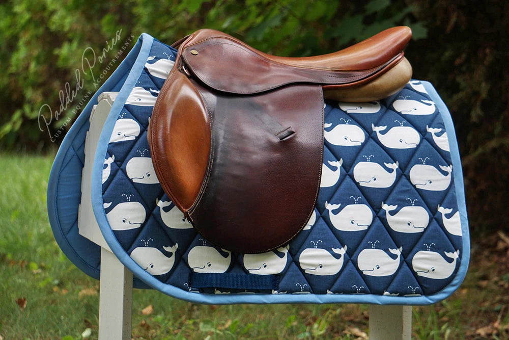 Navy Blue and Light Blue Whales Animal Print All Purpose Saddle Pad
