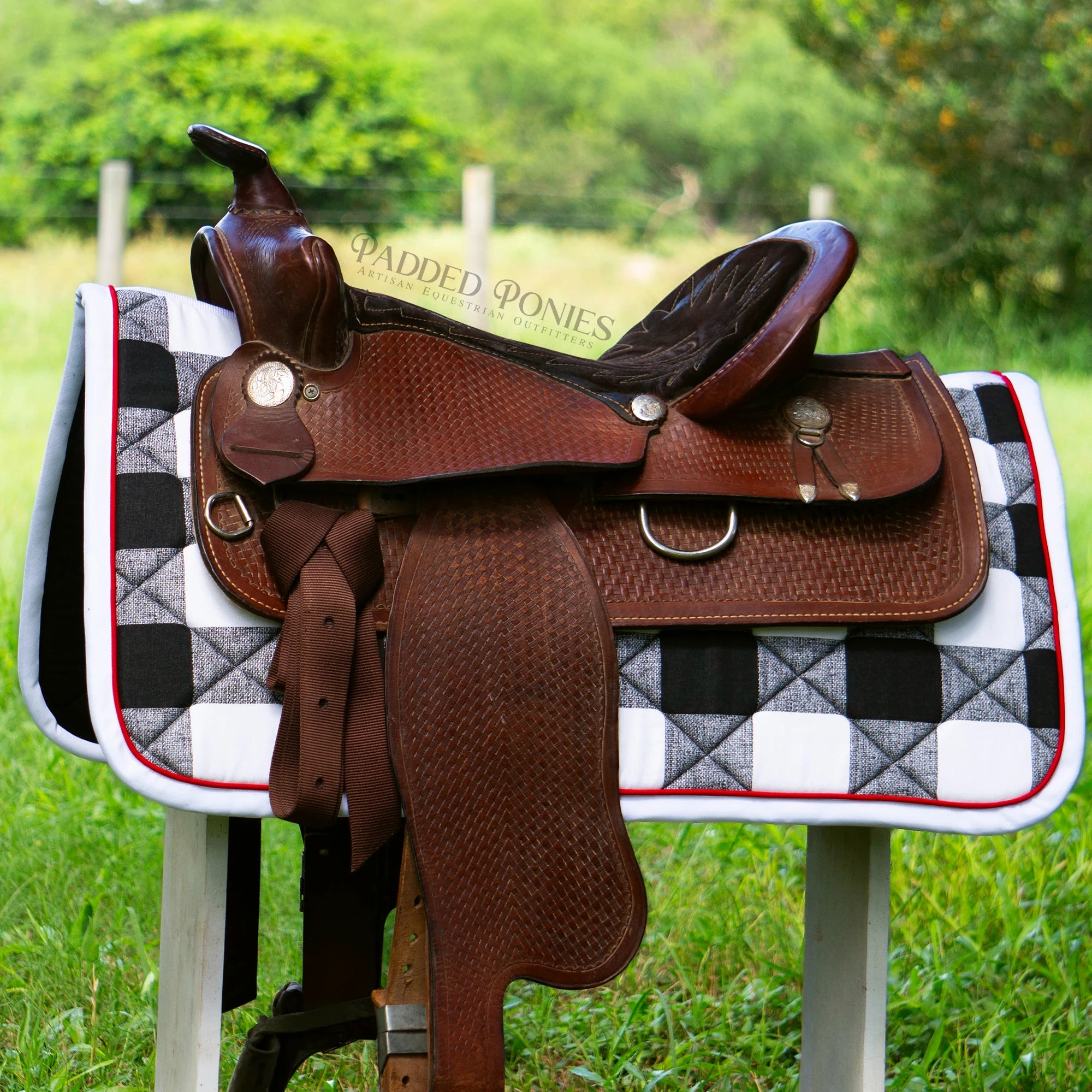 Black, White, and Red Buffalo Plaid Western Saddle Pad