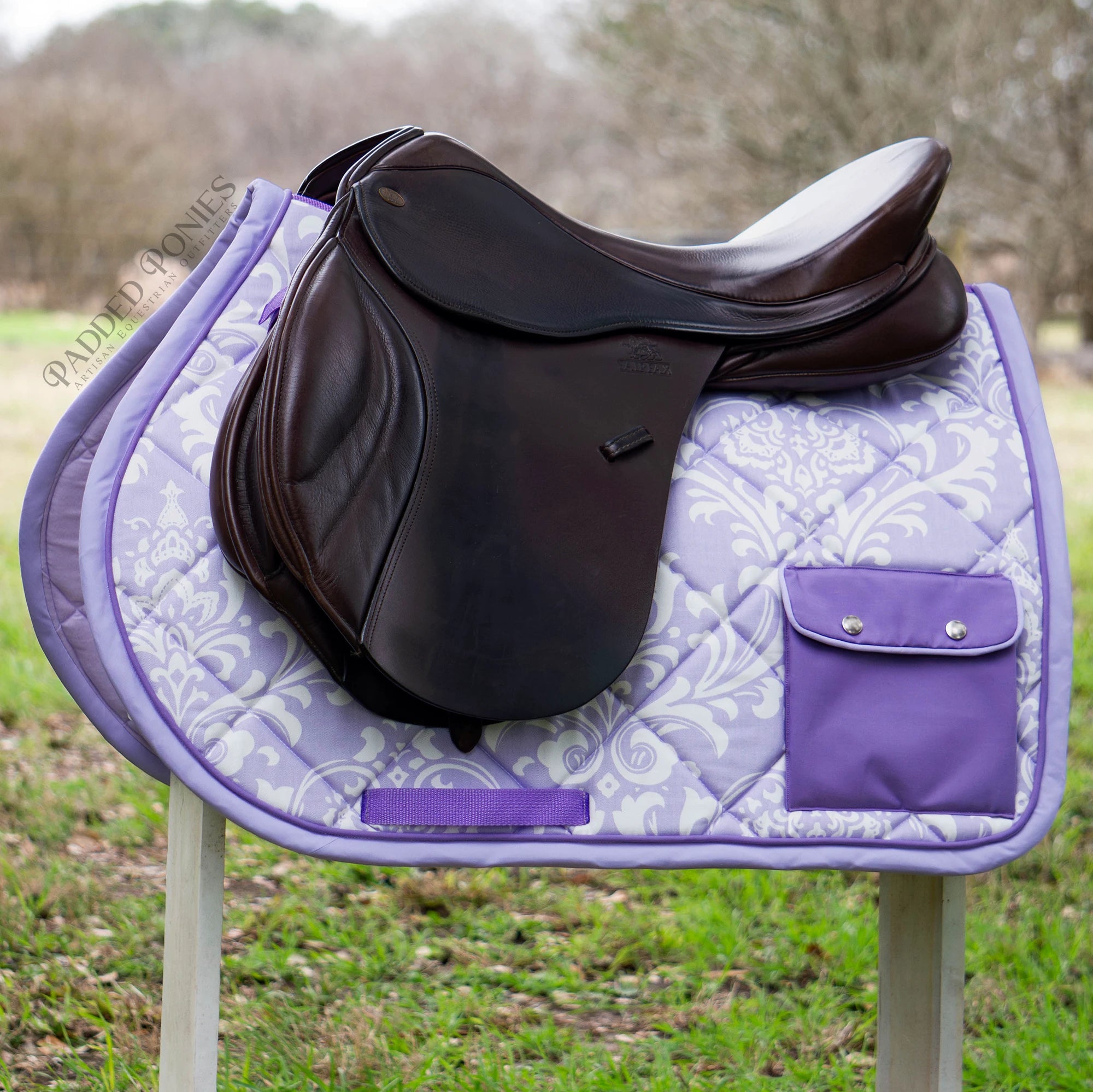 Lavender and Orchid Damask Print All Purpose Saddle Pad with Trail Pocket