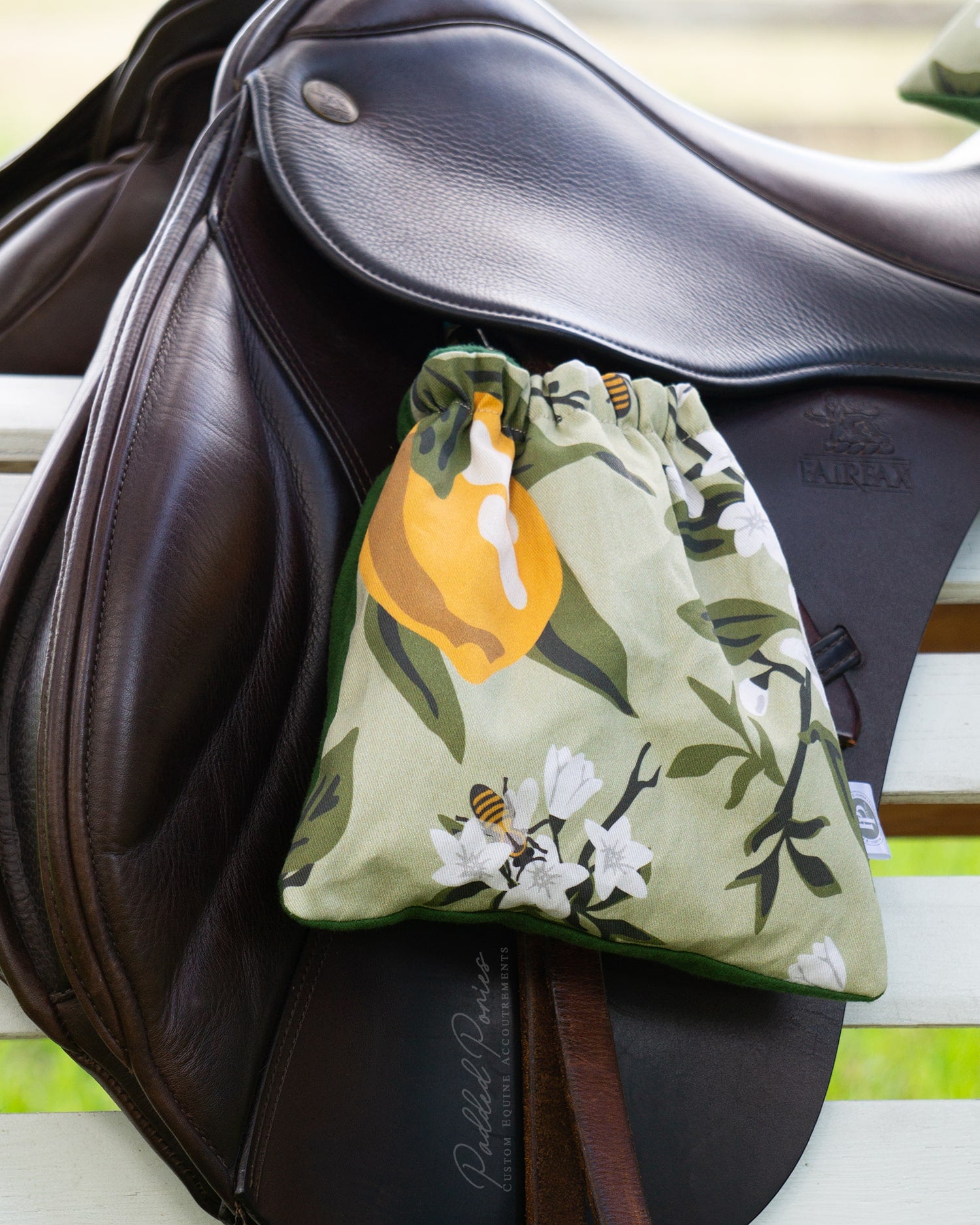 Custom Stirrup Covers Lemons and Bees