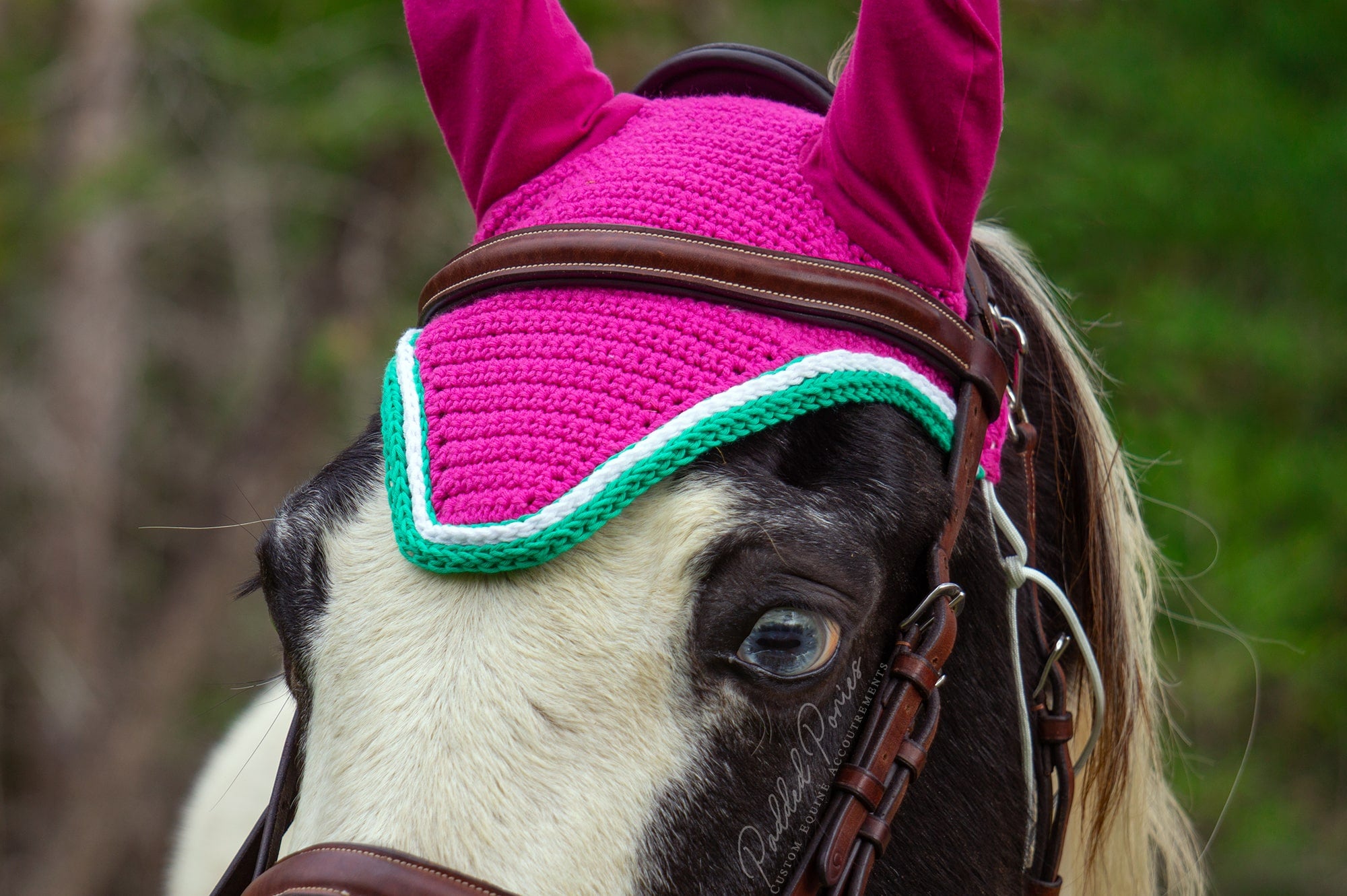 Magenta pink and green pony fly bonnet