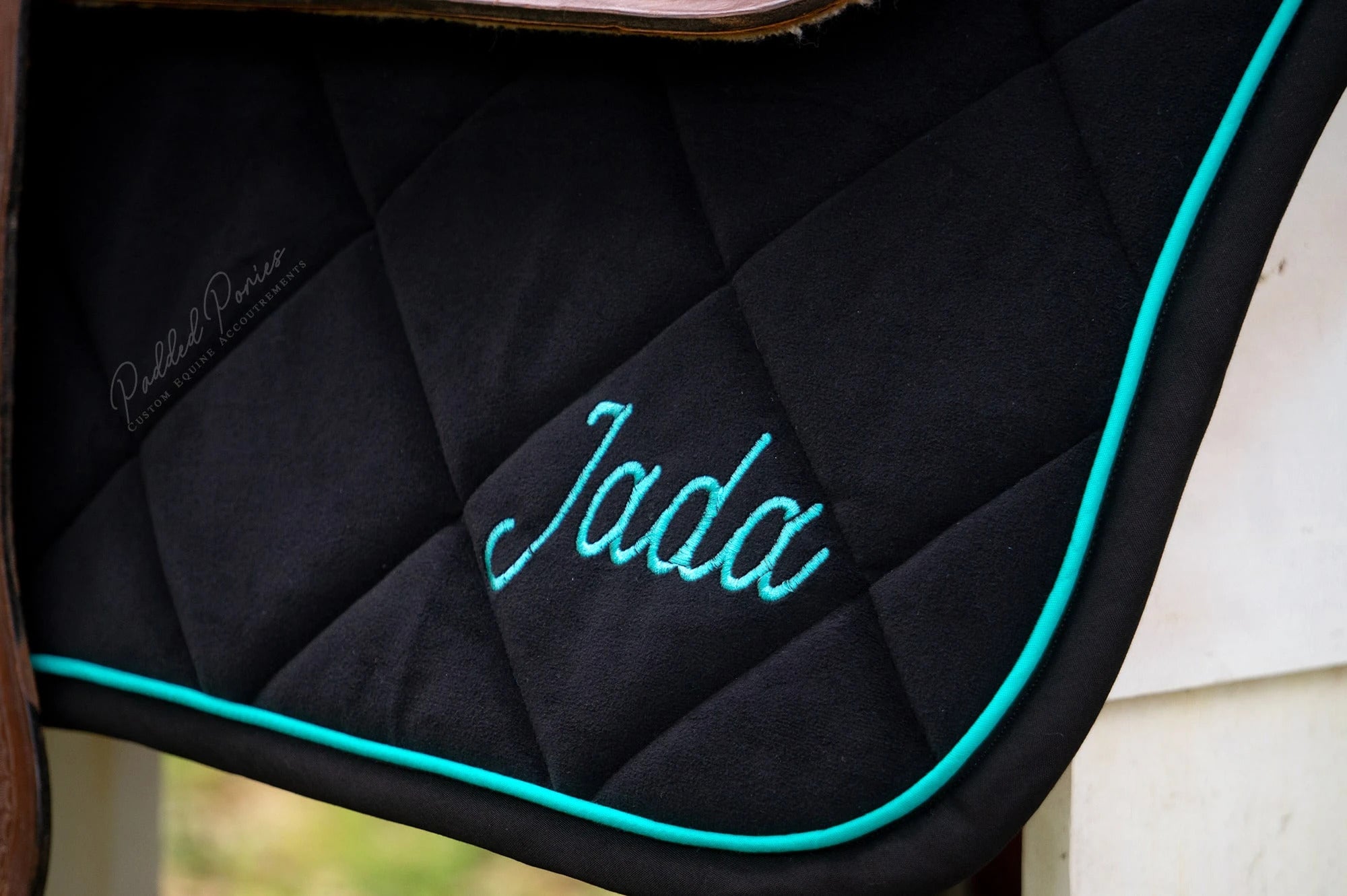 Black and Turquoise Velvet Western Saddle Pad with Embroidery