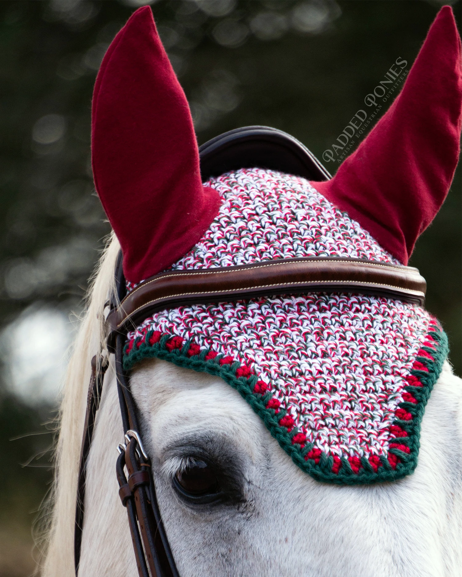 Red and Green Christmas Cozy Knitted Sweater Fly Veil Bonnet