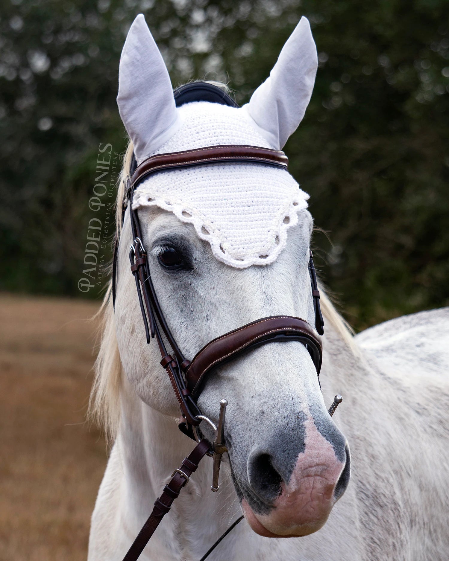 Christmas Winter Snowflake Sparkle Horse Fly Veil Bonnet