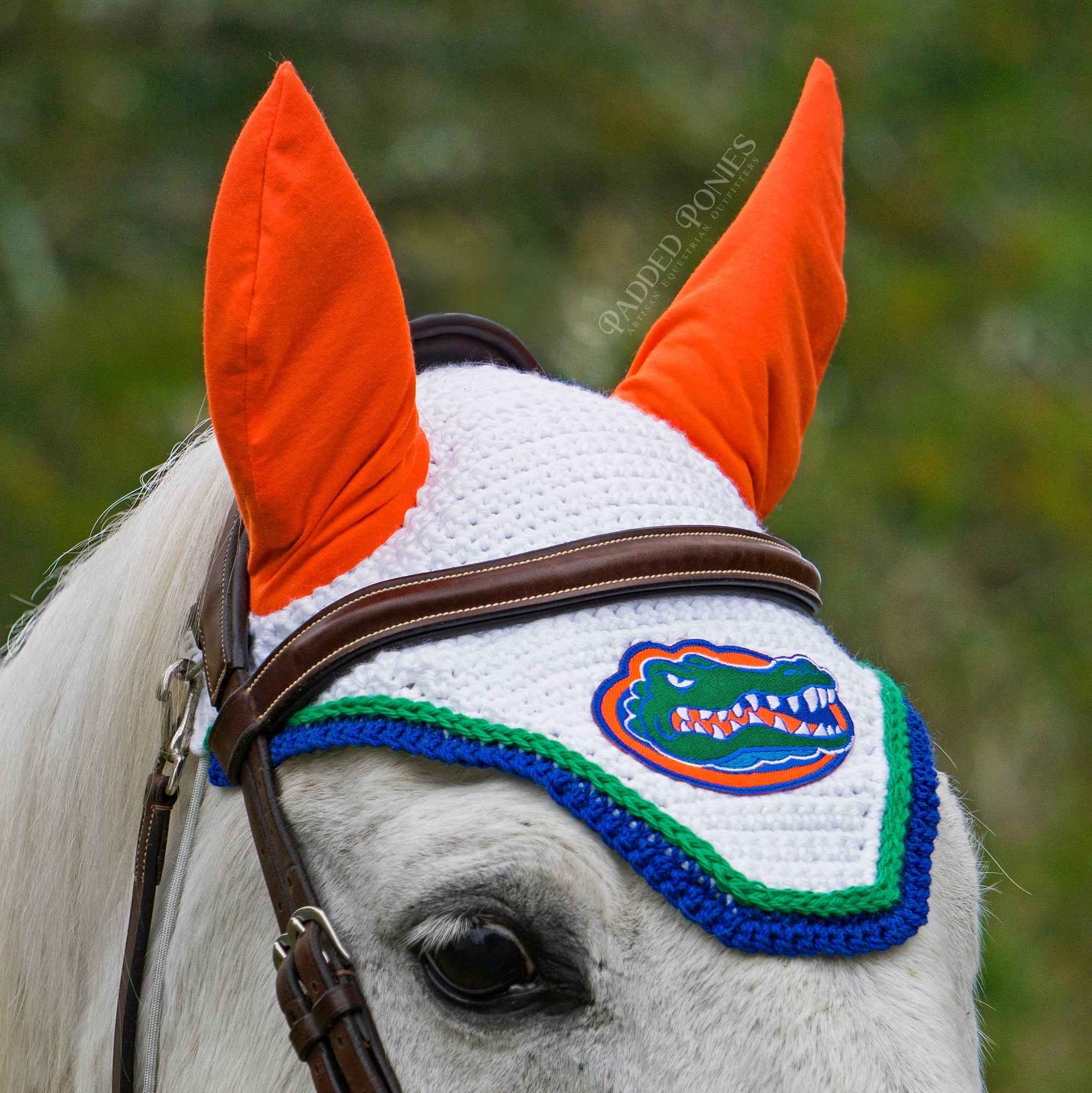 White, Green, Orange, and Blue University of Florida Gators Patch Horse Fly Veil Bonnet