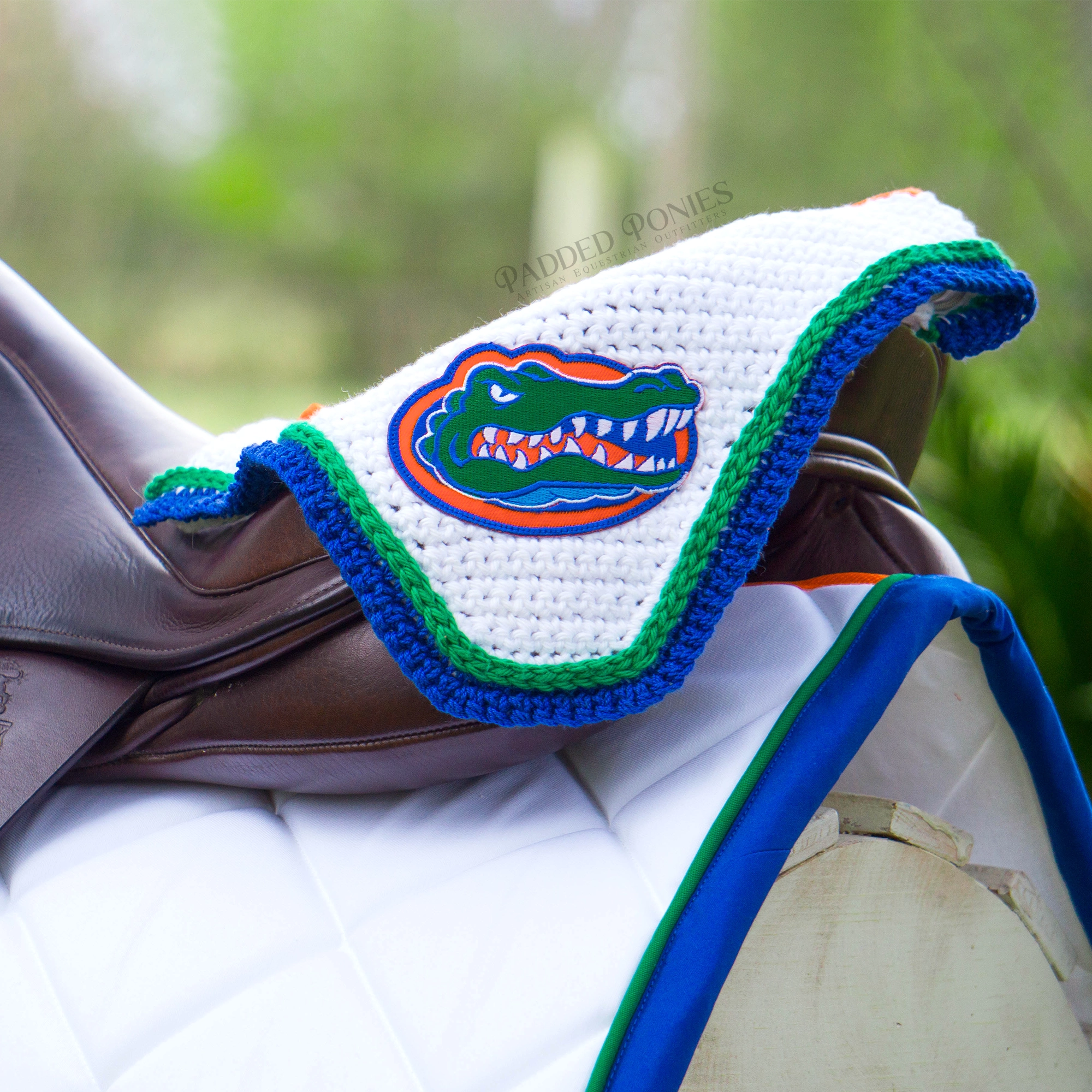 White, Green, Orange, and Blue University of Florida Gators Patch Horse Fly Veil Bonnet