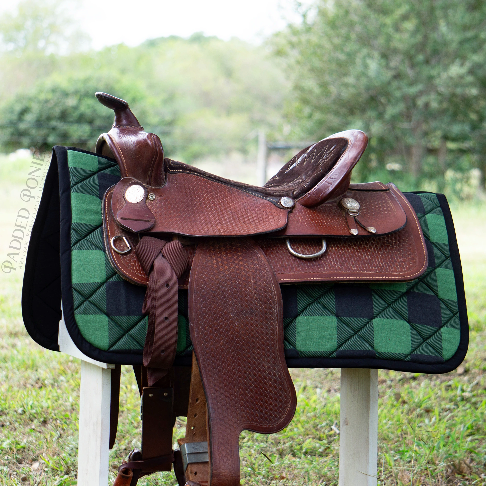 Green and Black Buffalo Plaid Western Saddle Pad
