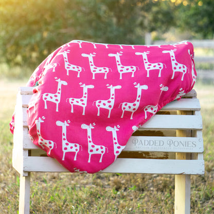 Hot Pink Giraffes Animal Print Fleece-Lined Custom All Purpose Saddle Cover