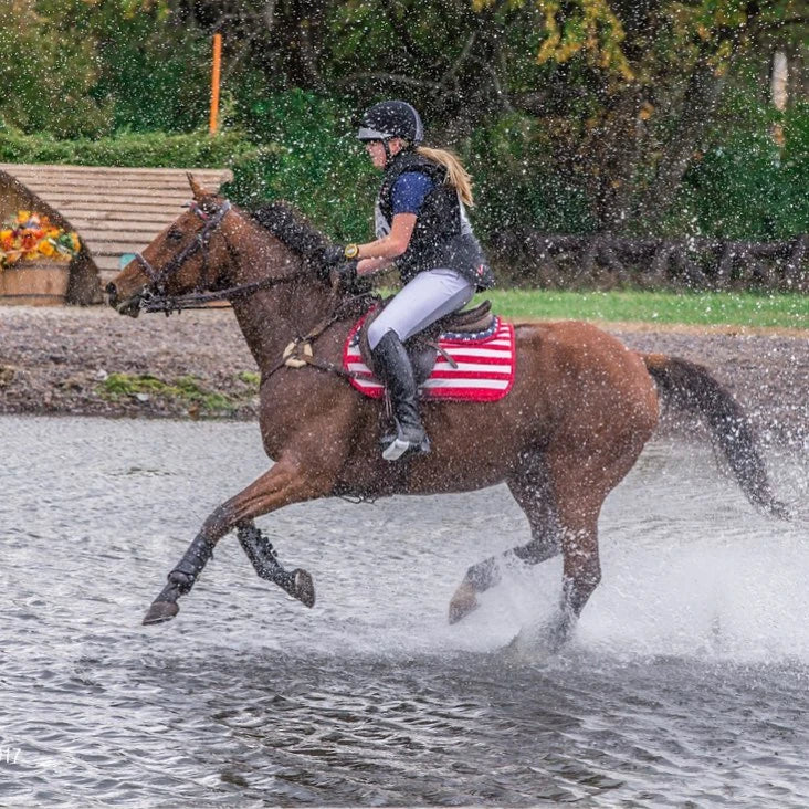 U.S. American Flag All Purpose Saddle Pad Customer Photo on a Cross Country Course