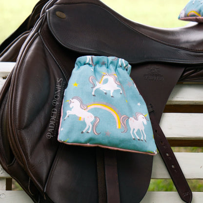 Aqua Unicorns and Rainbows Fleece Stirrup Covers