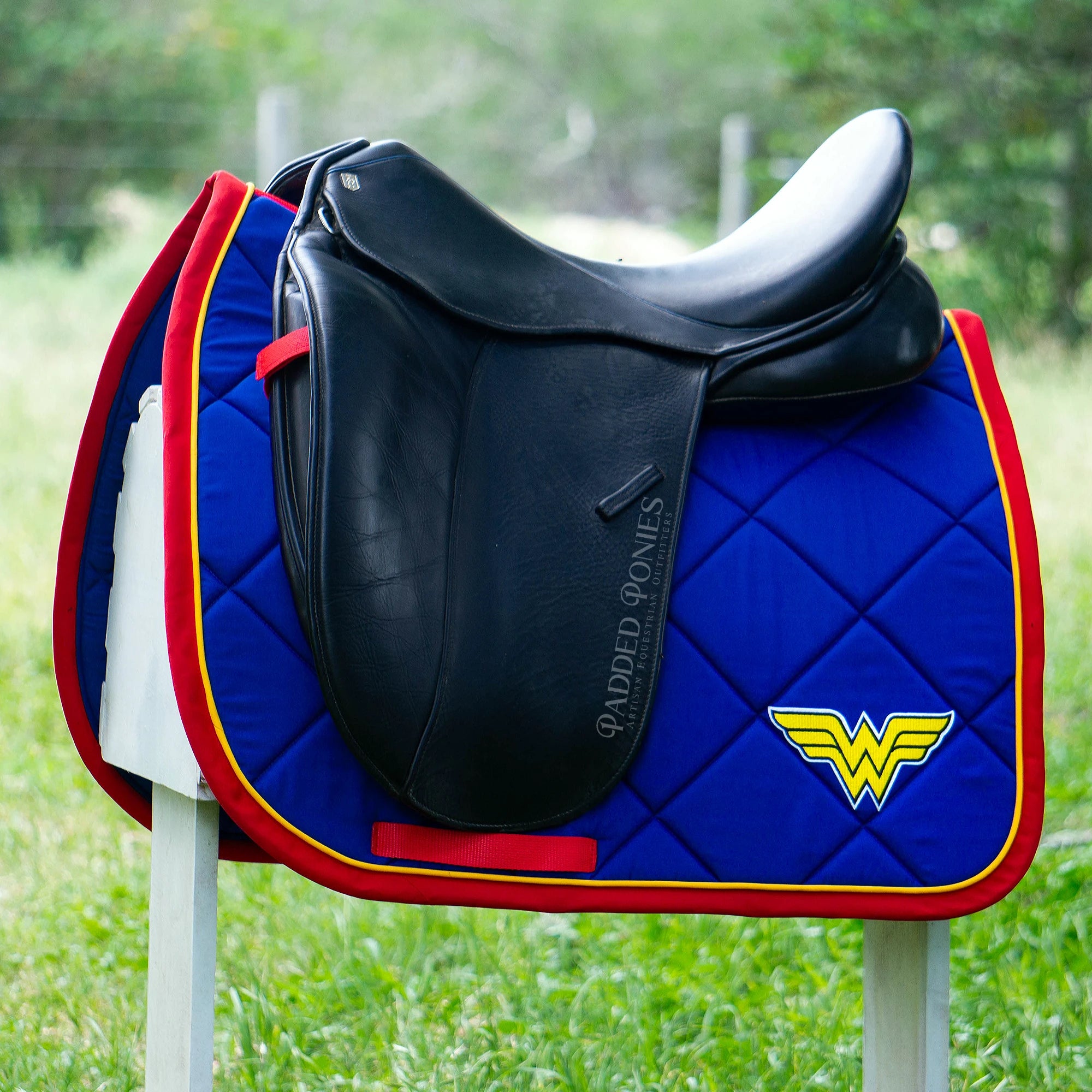 Royal Blue and Red DC Comics Wonder Woman Patch Dressage Saddle Pad