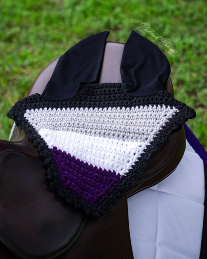 LGBTQ+ Asexual Flag Fly Veil Bonnet and Matching Saddle Pad